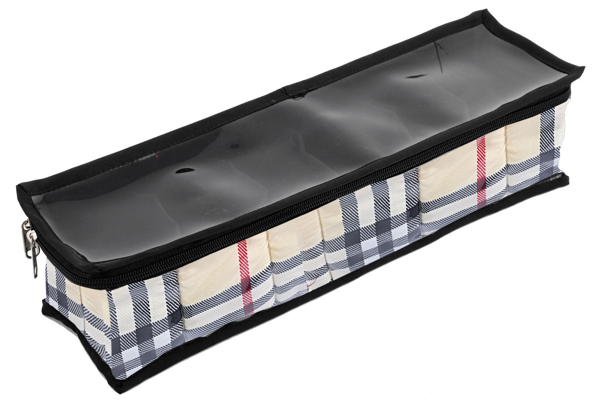 Kuber Industries Check Design 6 Roll Watch Storage Box Display Case Organizer with Tranasparent Window (Cream)