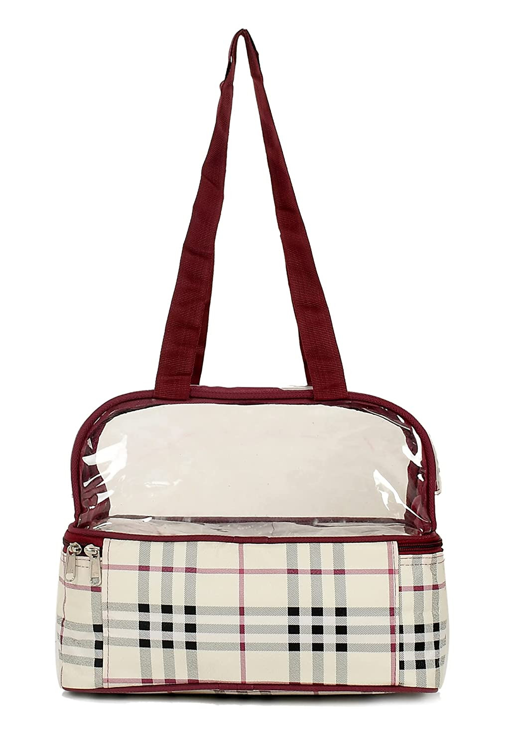 Kuber Industries Check Design Double Layer Travel Toiletry Bag/Organizer (Maroon)