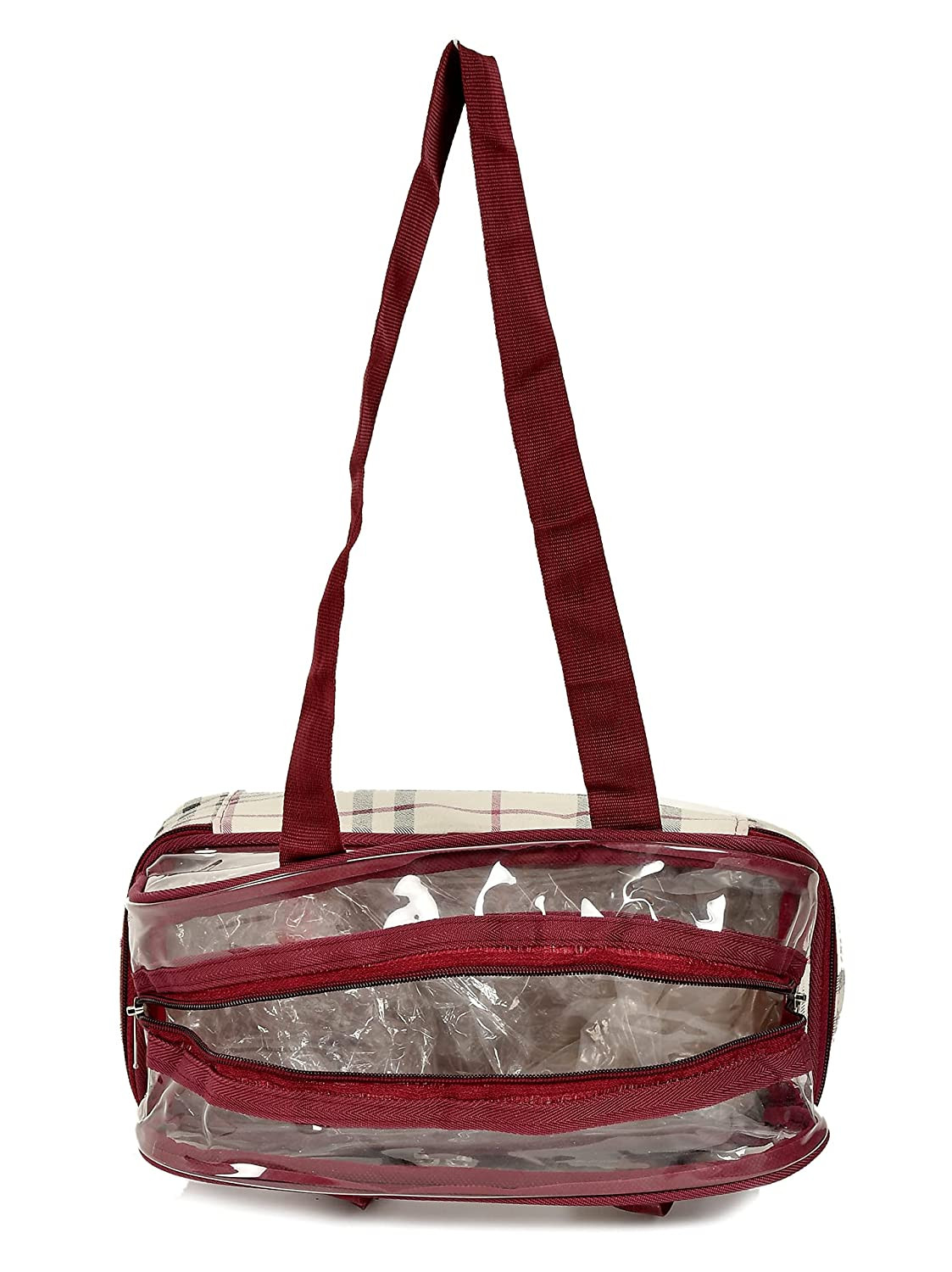 Kuber Industries Check Design Double Layer Travel Toiletry Bag/Organizer (Maroon)