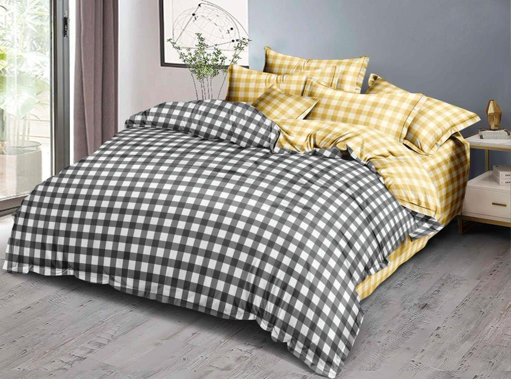 Kuber Industries Check Design Glace Cotton Double Bedsheet with 2 Pillow Covers (Grey)