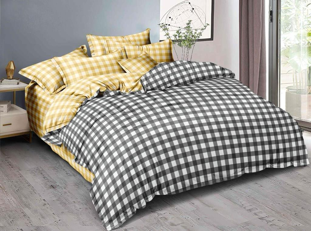 Kuber Industries Check Design Glace Cotton Double Bedsheet with 2 Pillow Covers (Grey)