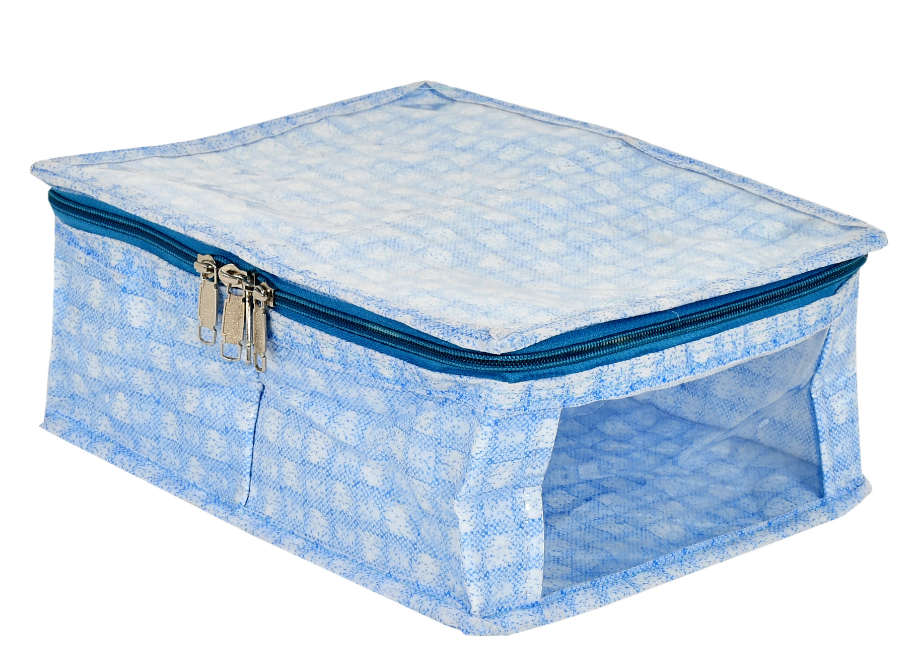 Kuber Industries Check Design Laminated PVC 2 Compartment Undergarments Organizer Bag, Storage Bag  Fits All Size Undergarments, Socks, Cosmetic, Toiletry kit With Tranasparent Window (Blue)-HS_38_KUBMART21265