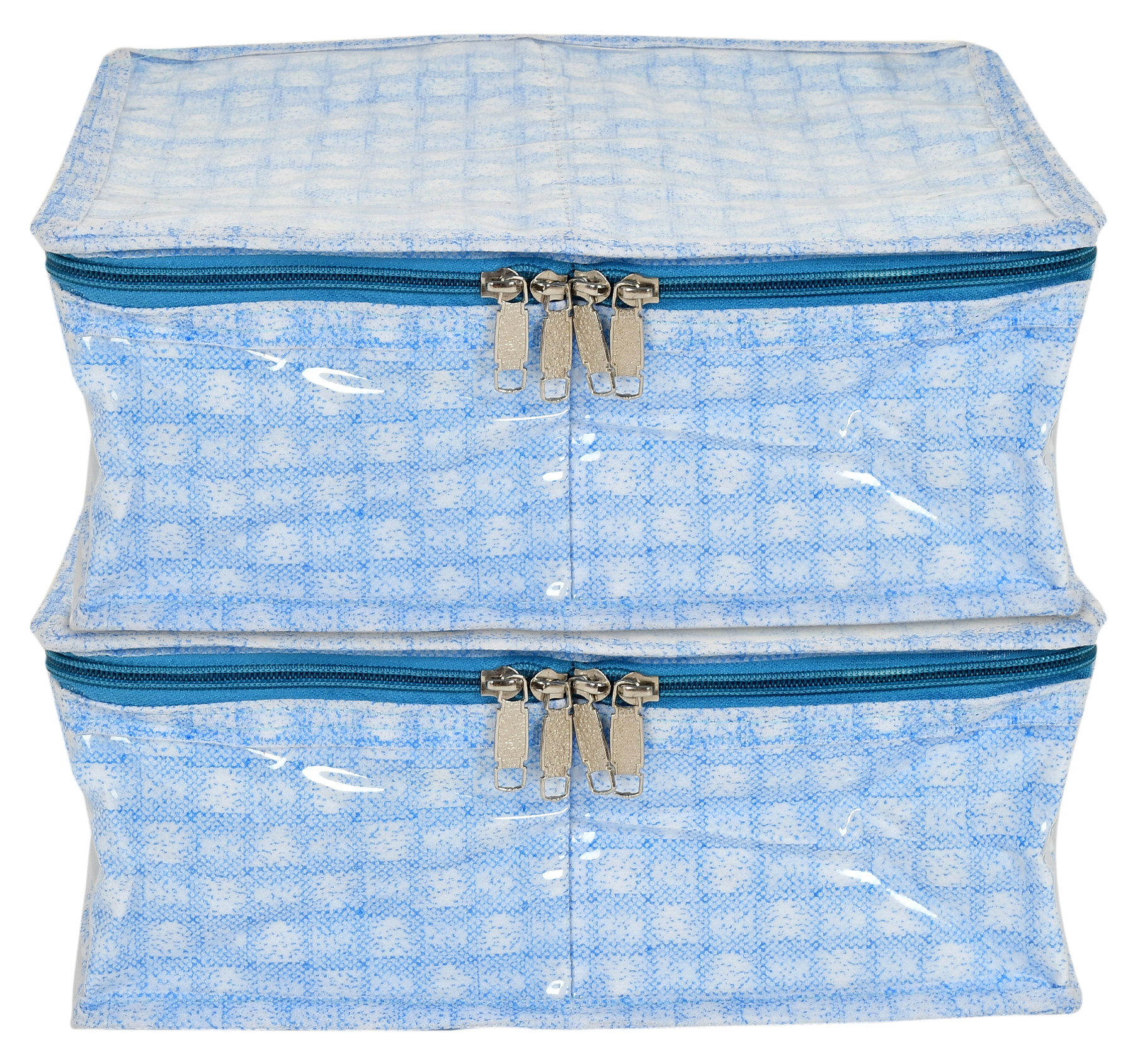 Kuber Industries Check Design Laminated PVC 2 Compartment Undergarments Organizer Bag, Storage Bag  Fits All Size Undergarments, Socks, Cosmetic, Toiletry kit With Tranasparent Window (Blue)-HS_38_KUBMART21265