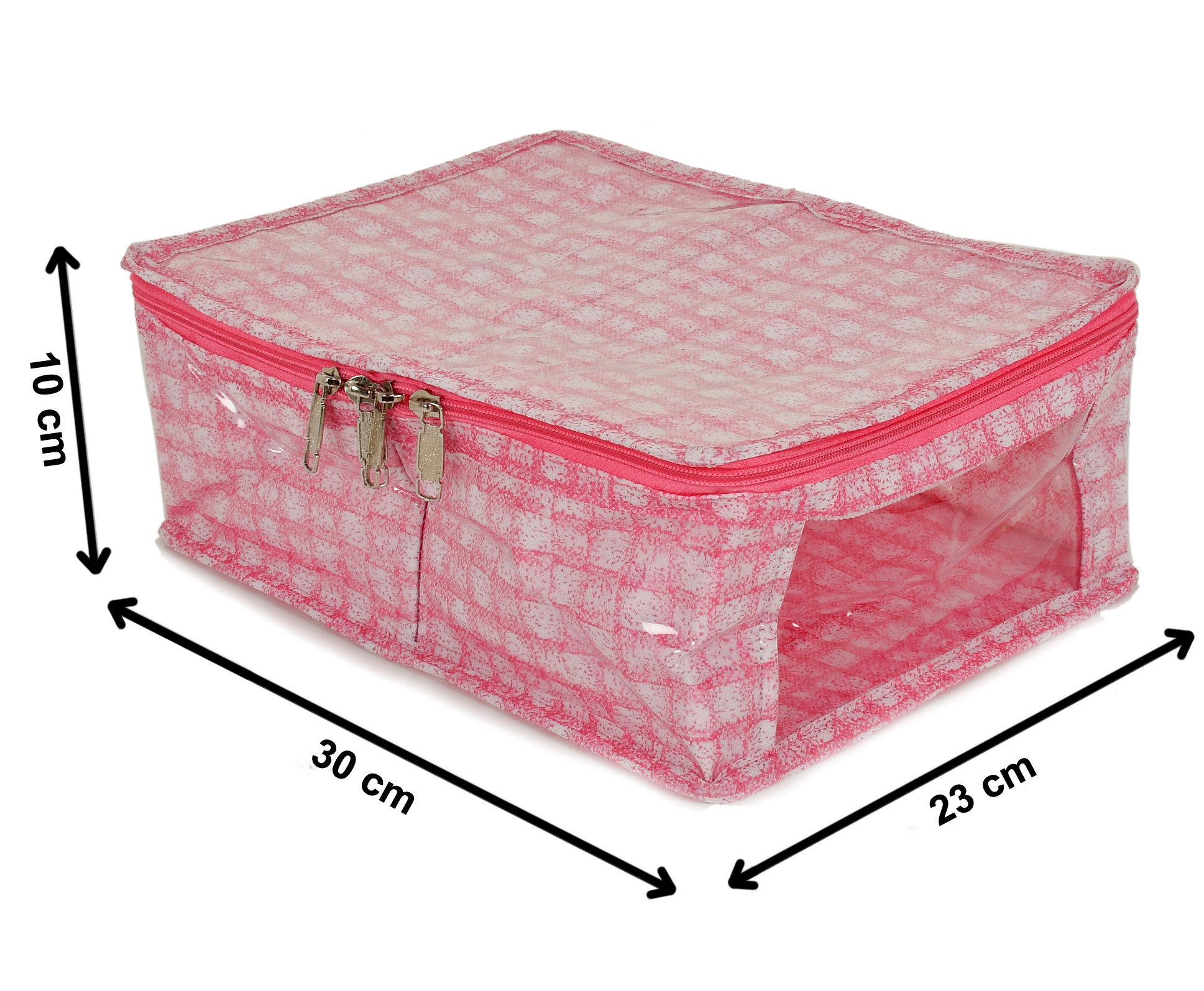 Kuber Industries Check Design Laminated PVC 2 Compartment Undergarments Organizer Bag, Storage Bag  Fits All Size Undergarments, Socks, Cosmetic, Toiletry kit With Tranasparent Window (Pink)-HS_38_KUBMART21269