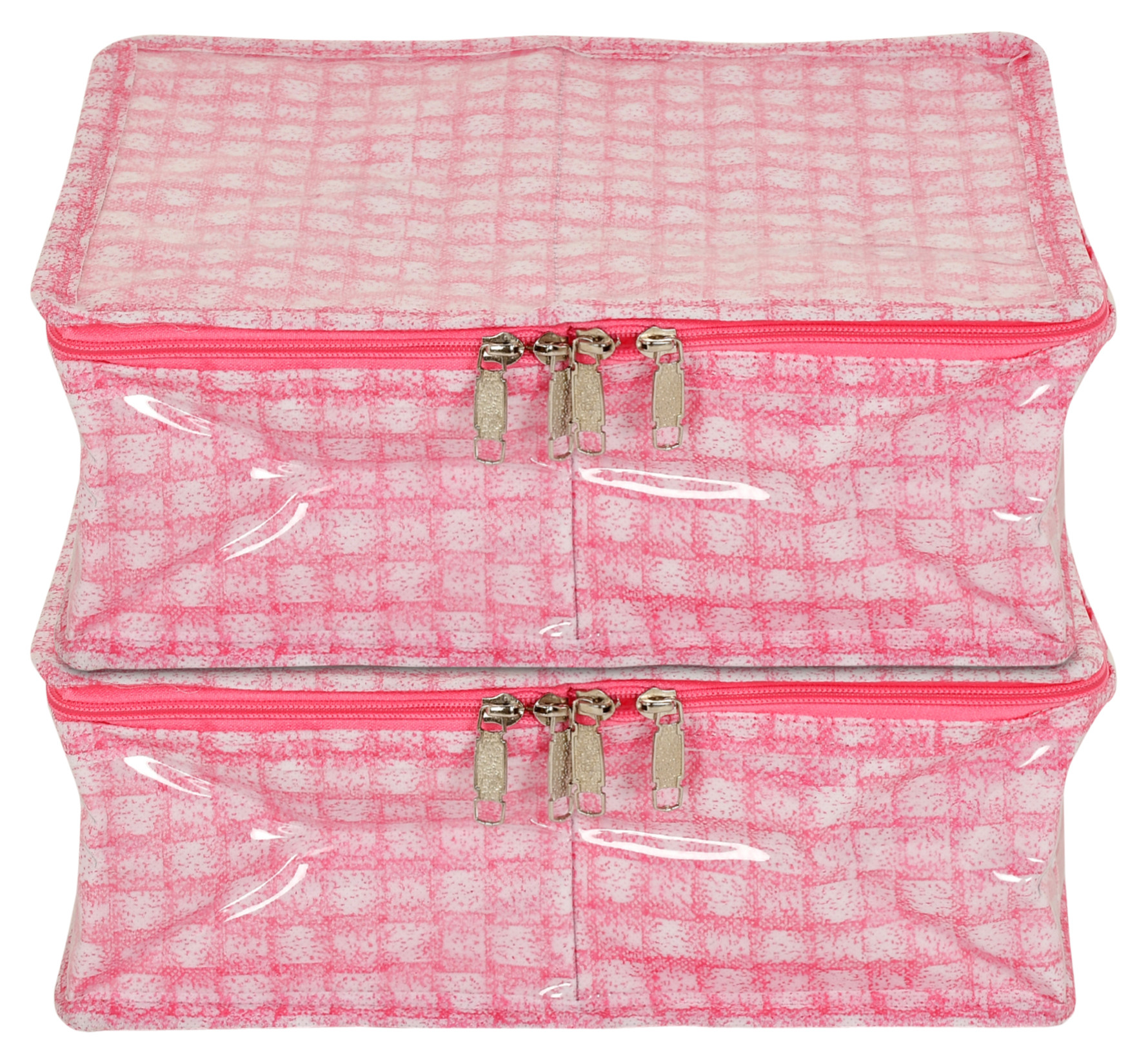 Kuber Industries Check Design Laminated PVC 2 Compartment Undergarments Organizer Bag, Storage Bag  Fits All Size Undergarments, Socks, Cosmetic, Toiletry kit With Tranasparent Window (Pink)-HS_38_KUBMART21269