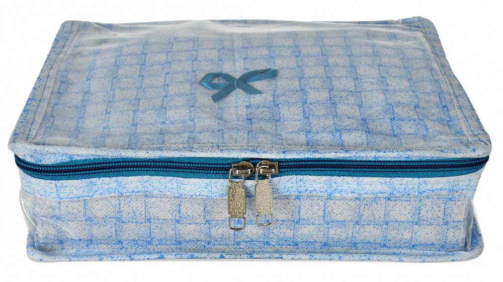 Kuber Industries Check Design Laminated PVC Jewellery Organizer With 4 Transparent Pouches &amp; 1 Bangle/Watch Rod For Keeps Your Jewellery,Earrings, Necklaces Organized And Secure (Blue)-HS_38_KUBMART21273
