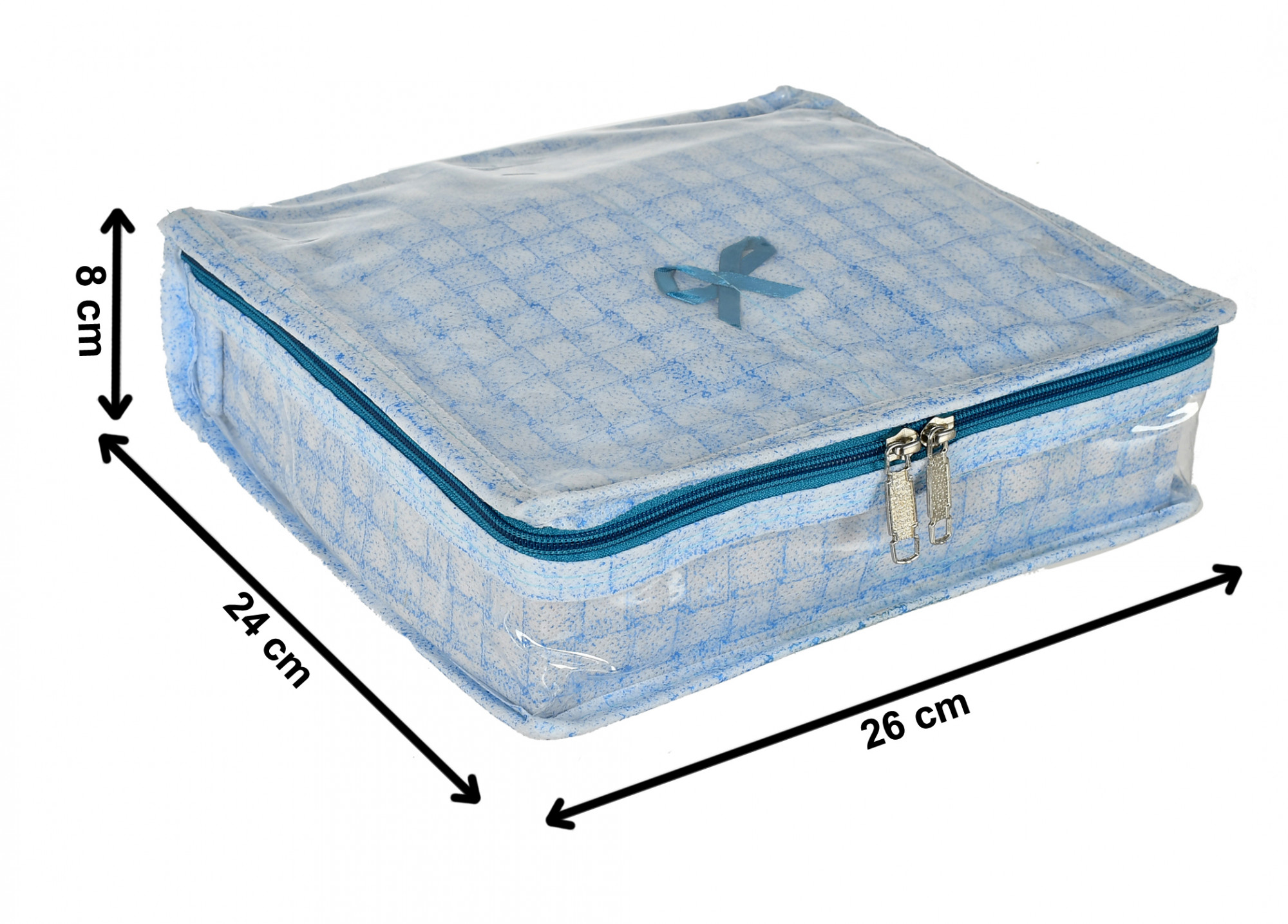 Kuber Industries Check Design Laminated PVC Jewellery Organizer With 4 Transparent Pouches & 1 Bangle/Watch Rod For Keeps Your Jewellery,Earrings, Necklaces Organized And Secure (Blue)-HS_38_KUBMART21273