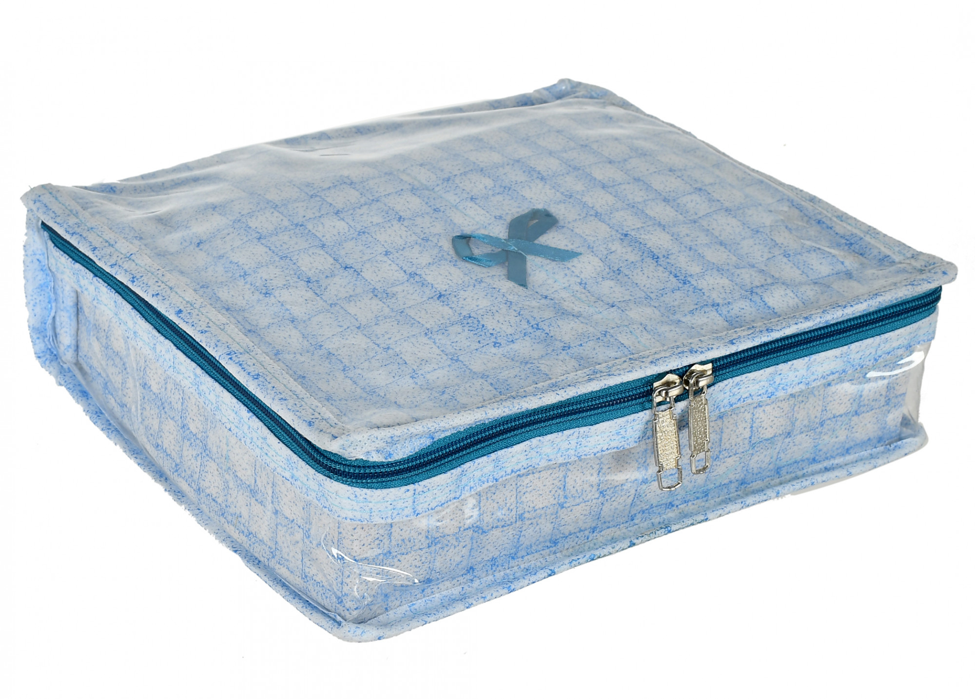 Kuber Industries Check Design Laminated PVC Jewellery Organizer With 4 Transparent Pouches & 1 Bangle/Watch Rod For Keeps Your Jewellery,Earrings, Necklaces Organized And Secure (Blue)-HS_38_KUBMART21273