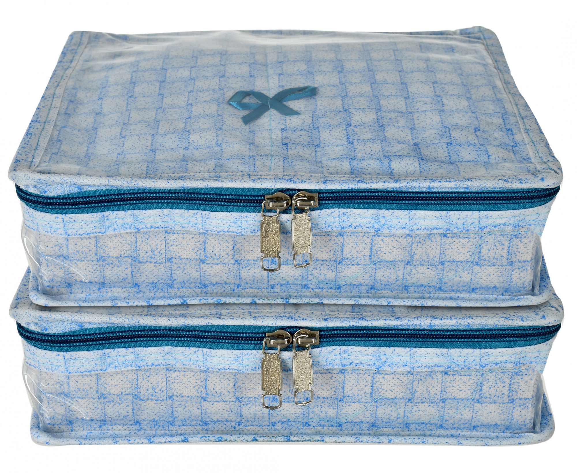 Kuber Industries Check Design Laminated PVC Jewellery Organizer With 4 Transparent Pouches & 1 Bangle/Watch Rod For Keeps Your Jewellery,Earrings, Necklaces Organized And Secure (Blue)-HS_38_KUBMART21273