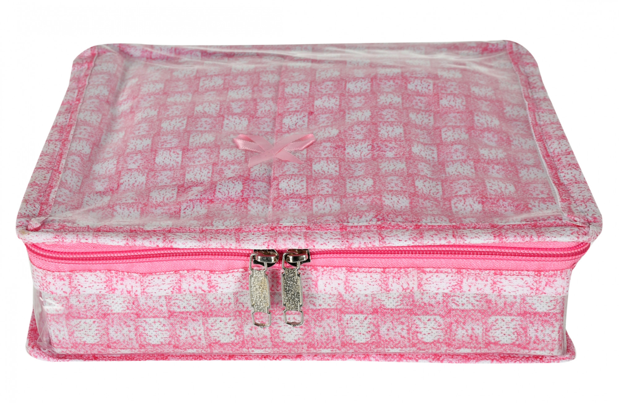 Kuber Industries Check Design Laminated PVC Jewellery Organizer With 4 Transparent Pouches & 1 Bangle/Watch Rod For Keeps Your Jewellery,Earrings, Necklaces Organized And Secure (Pink)-HS_38_KUBMART21277