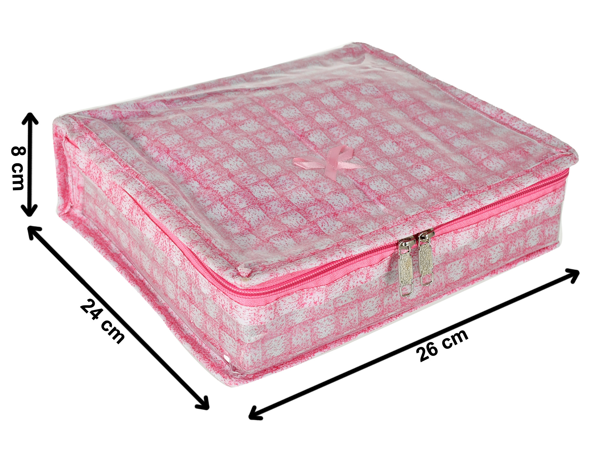 Kuber Industries Check Design Laminated PVC Jewellery Organizer With 4 Transparent Pouches & 1 Bangle/Watch Rod For Keeps Your Jewellery,Earrings, Necklaces Organized And Secure (Pink)-HS_38_KUBMART21277