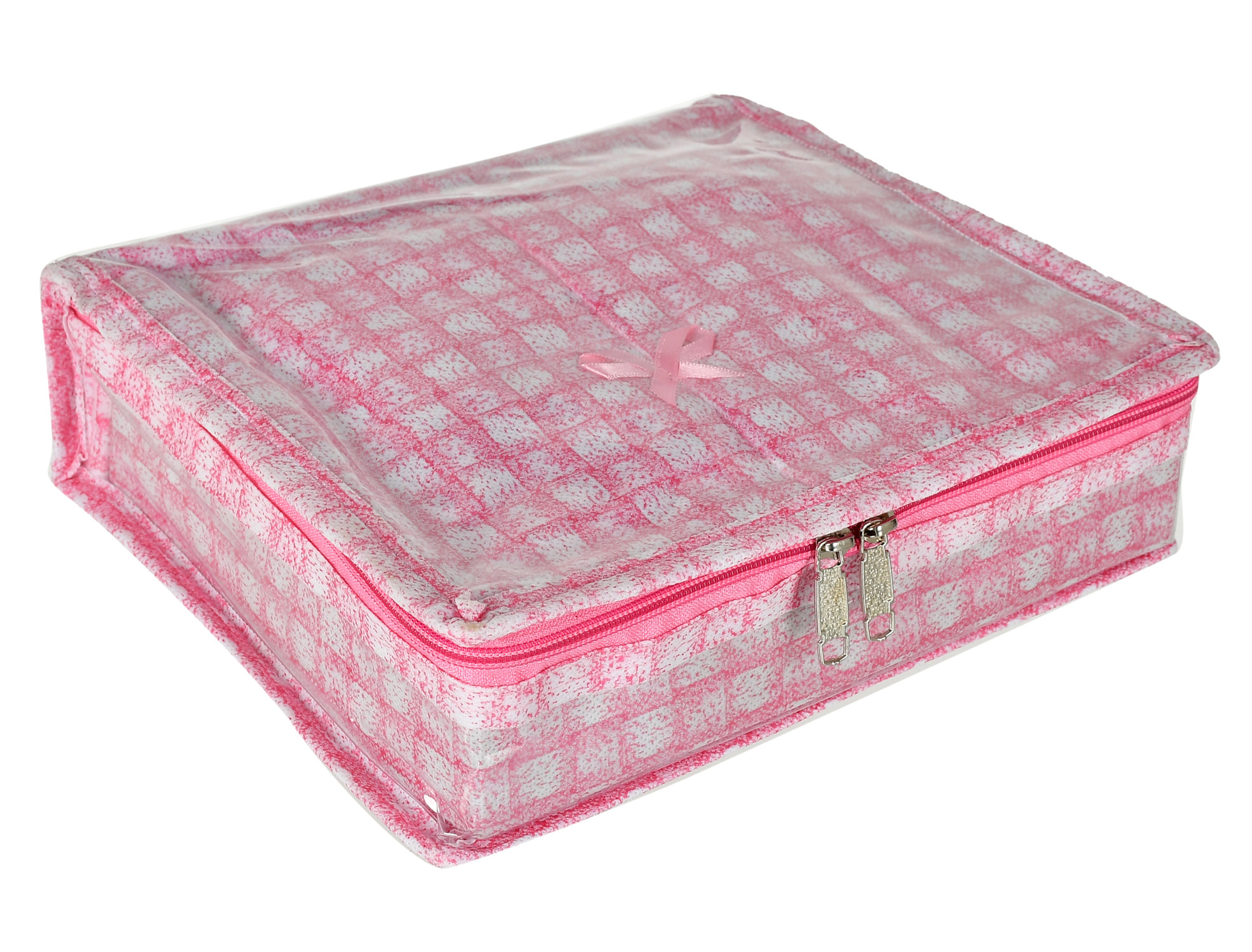 Kuber Industries Check Design Laminated PVC Jewellery Organizer With 4 Transparent Pouches & 1 Bangle/Watch Rod For Keeps Your Jewellery,Earrings, Necklaces Organized And Secure (Pink)-HS_38_KUBMART21277