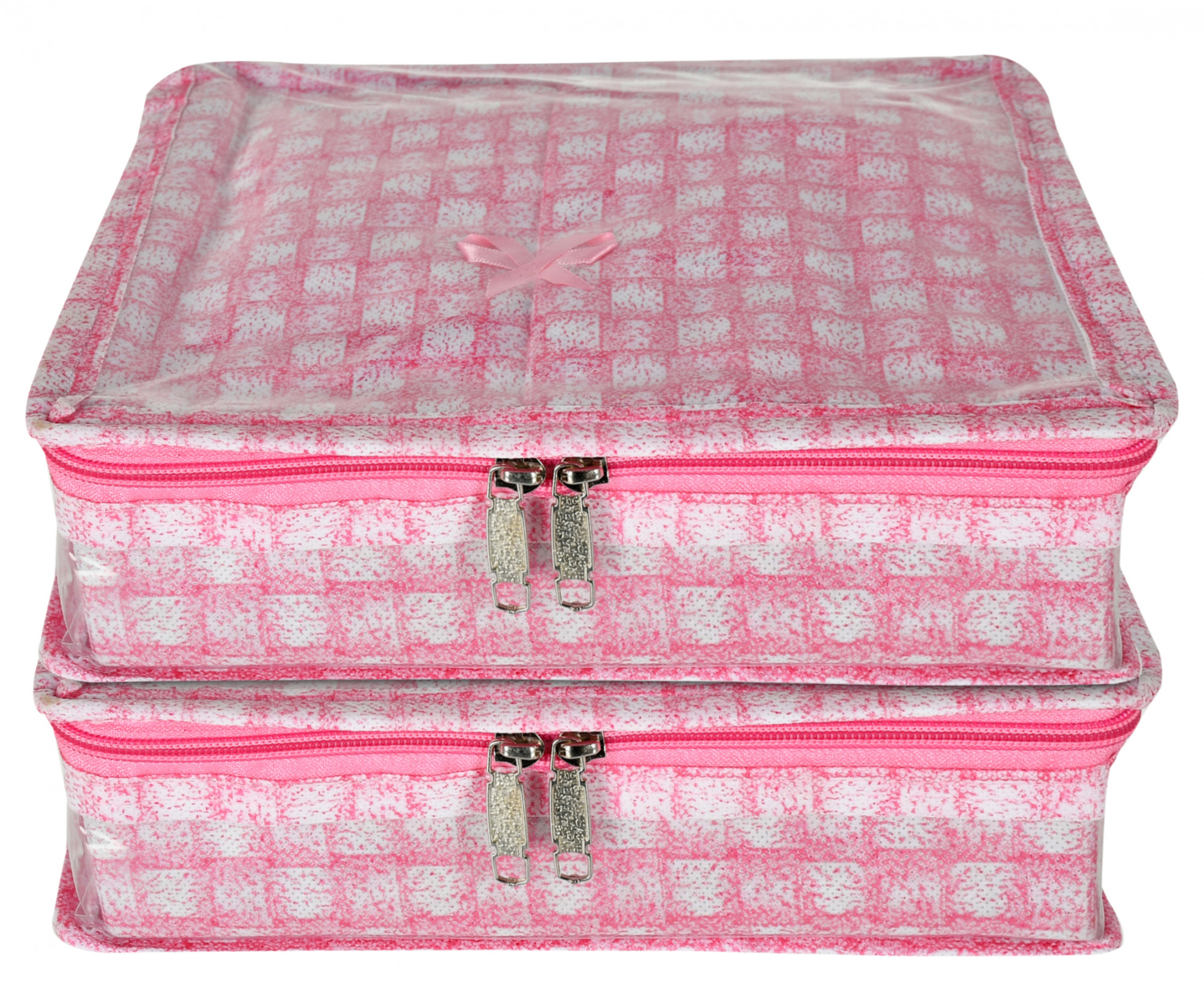 Kuber Industries Check Design Laminated PVC Jewellery Organizer With 4 Transparent Pouches & 1 Bangle/Watch Rod For Keeps Your Jewellery,Earrings, Necklaces Organized And Secure (Pink)-HS_38_KUBMART21277