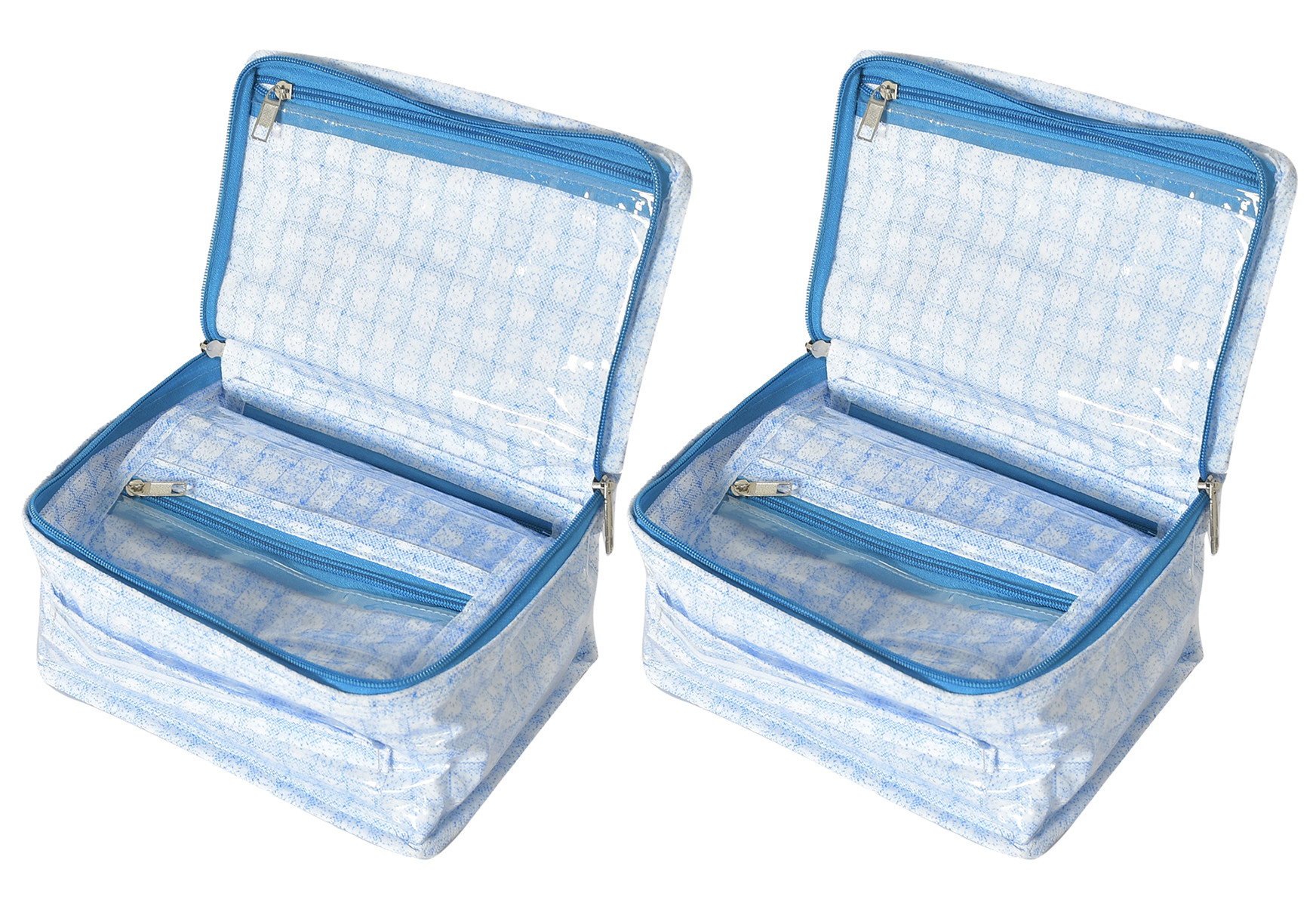 Kuber Industries Check Design Laminated PVC Multipurpose Jewellery Organizer With 8 Tranasparent Pouches (Blue)-HS43KUBMART25829