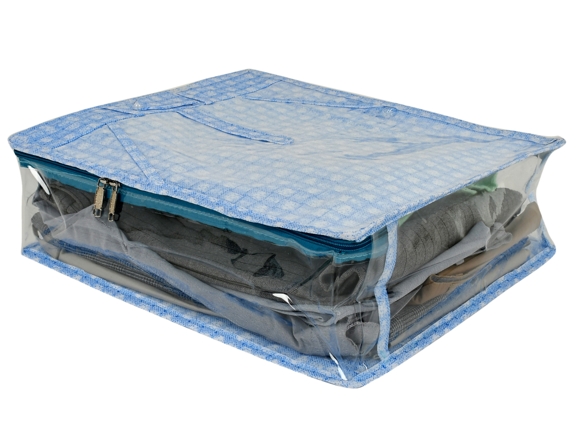 Kuber Industries Check Design Laminated PVC Transaparent Pant/Trouser Organizer Cover Storage Bag For Store Trousers, Jeans, Pants, Clothes Organizer (Blue)                                      -HS_38_KUBMART21289