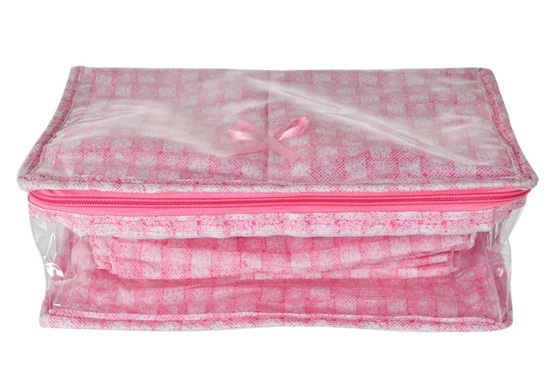 Kuber Industries Check Design Laminated PVC Travel Jewelry Organiser, Jewelry Storage Bags for Necklace, Earrings, Rings, Bracelet With 13 Transparent Pouches (Pink)-HS_38_KUBMART21261