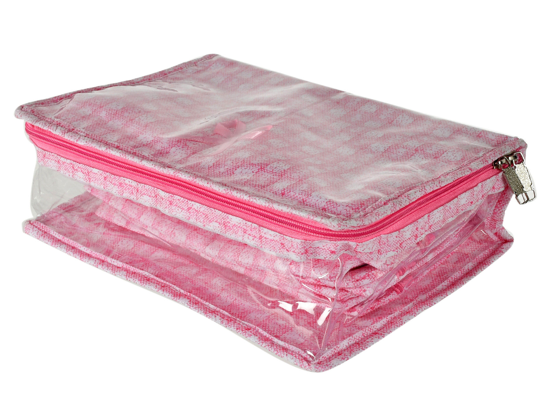 Kuber Industries Check Design Laminated PVC Travel Jewelry Organiser, Jewelry Storage Bags for Necklace, Earrings, Rings, Bracelet With 13 Transparent Pouches (Pink)-HS_38_KUBMART21261