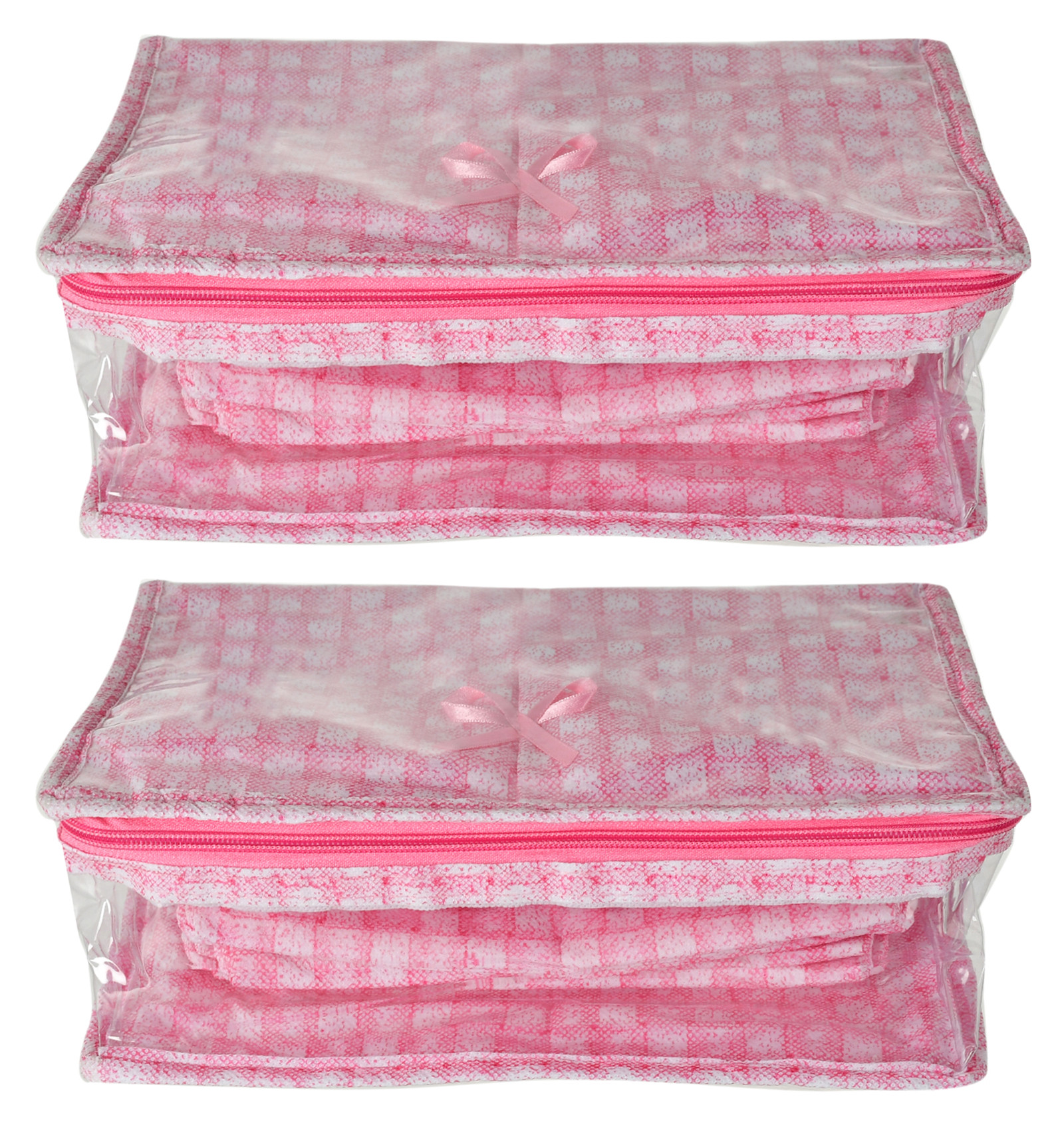 Kuber Industries Check Design Laminated PVC Travel Jewelry Organiser, Jewelry Storage Bags for Necklace, Earrings, Rings, Bracelet With 13 Transparent Pouches (Pink)-HS_38_KUBMART21261