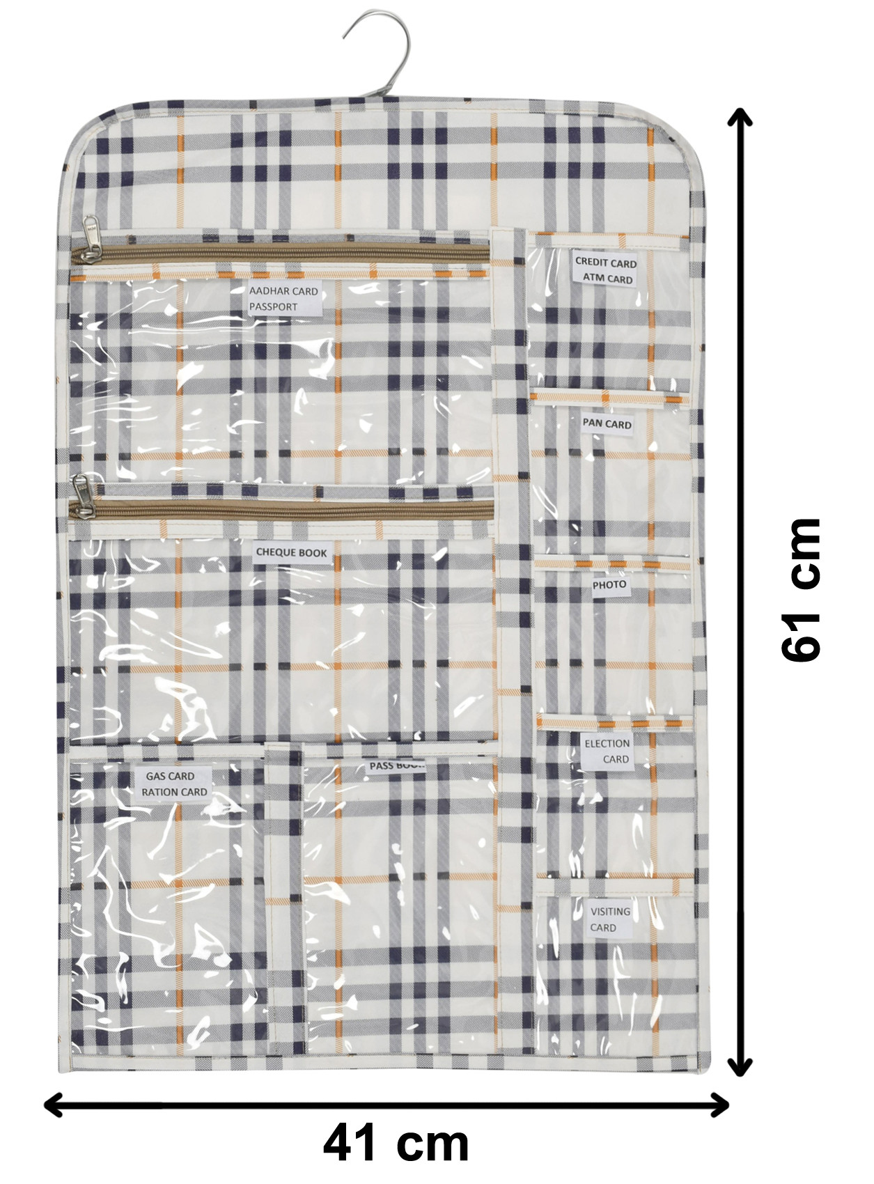 Kuber Industries Check Design Multi Utility Double Sided Hanging Document Organizer for Passport Aadhar, Voter Id, Pan Card With Hanger (Multicolor)-HS40KUBMART23983