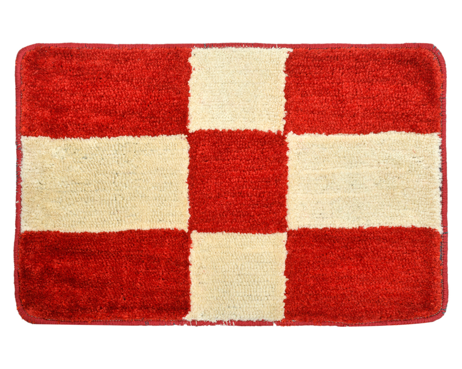 Kuber Industries Check Design Multiuses Home Décor Non-Slip Velvet Door Mat (Cream & Red)