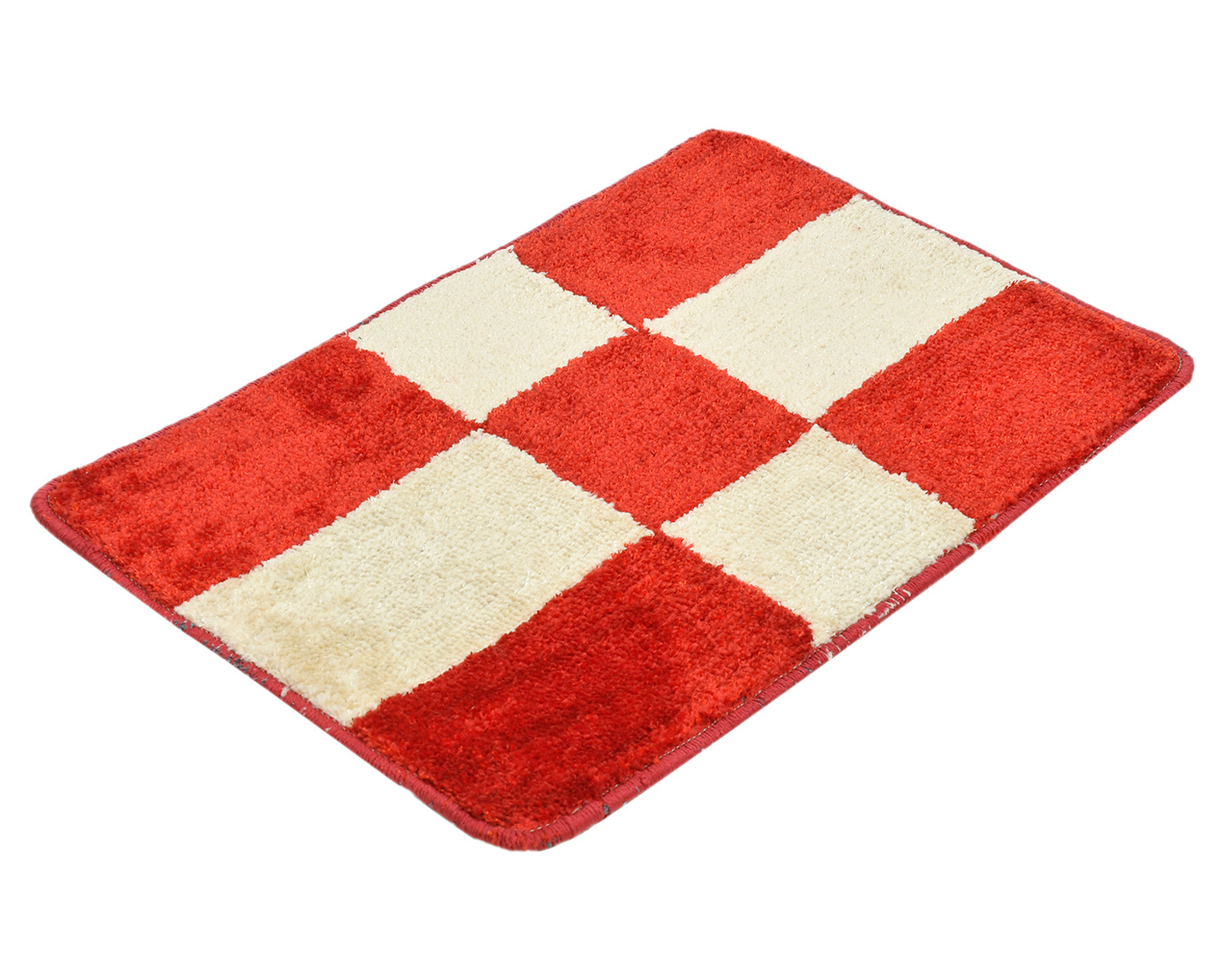 Kuber Industries Check Design Multiuses Home Décor Non-Slip Velvet Door Mat (Cream & Red)