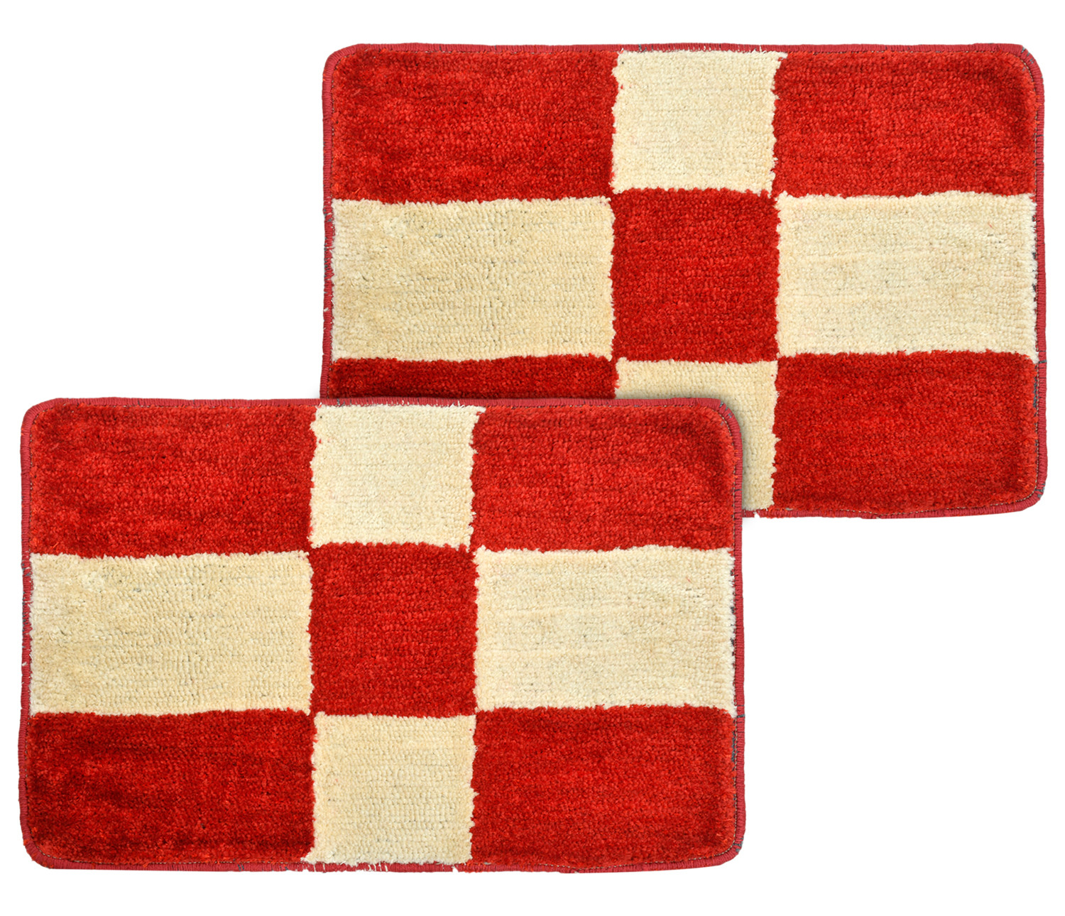 Kuber Industries Check Design Multiuses Home Décor Non-Slip Velvet Door Mat (Cream & Red)