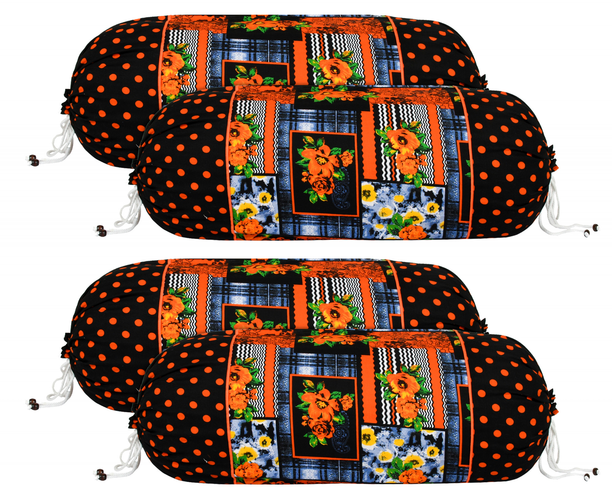 Kuber Industries Check Design Premium Cotton Bolster Covers, 16 x 30 inch,(Black)