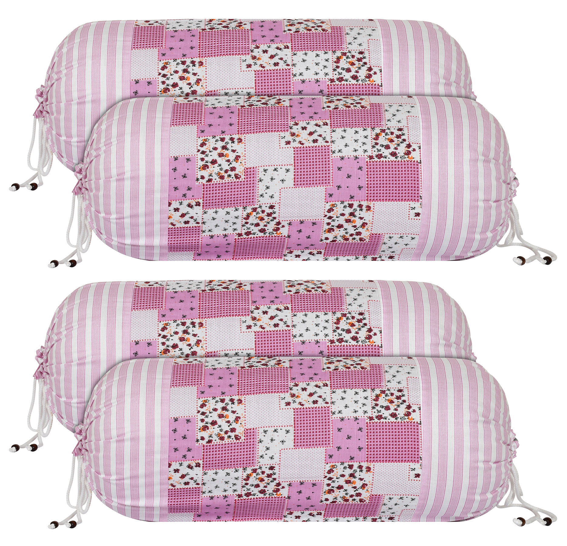 Kuber Industries Check Design Premium Cotton Bolster Covers, 16 x 30 inch,(Pink)