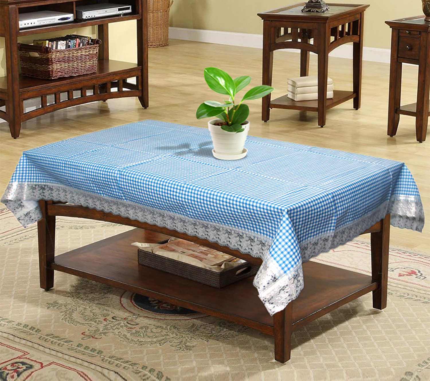 Kuber Industries Check Design PVC 4 Seater Center Table Cover 40