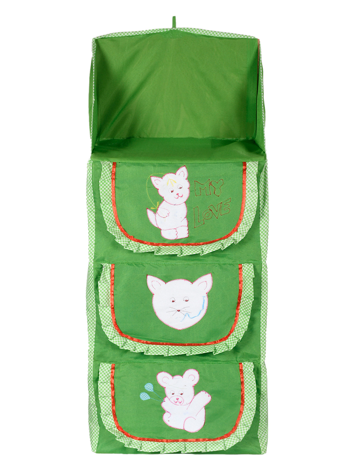 Kuber Industries Check Print 3-Shelf hanging Wardrobe For Kids (Green)