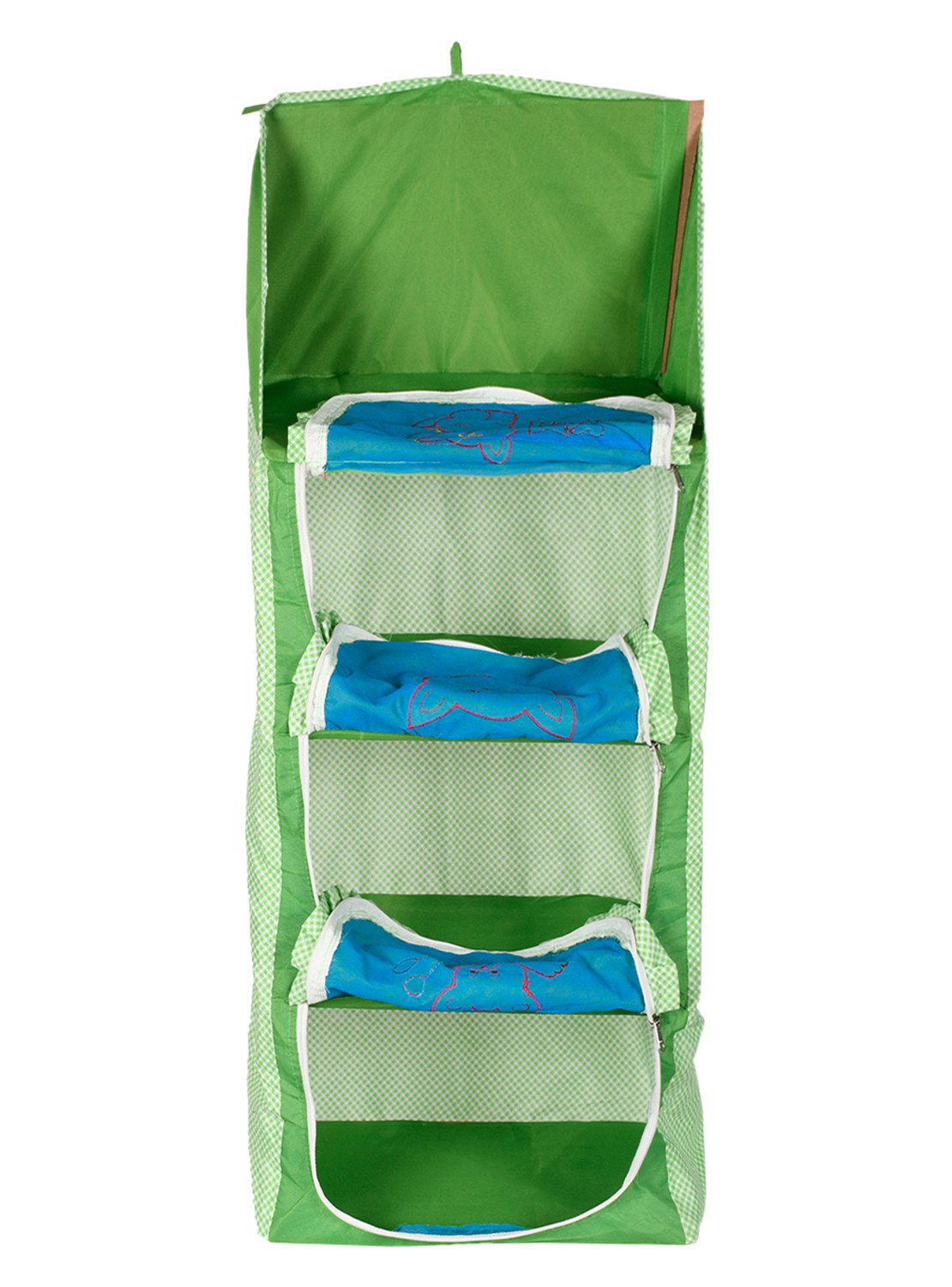 Kuber Industries Check Print 3-Shelf hanging Wardrobe For Kids (Green)