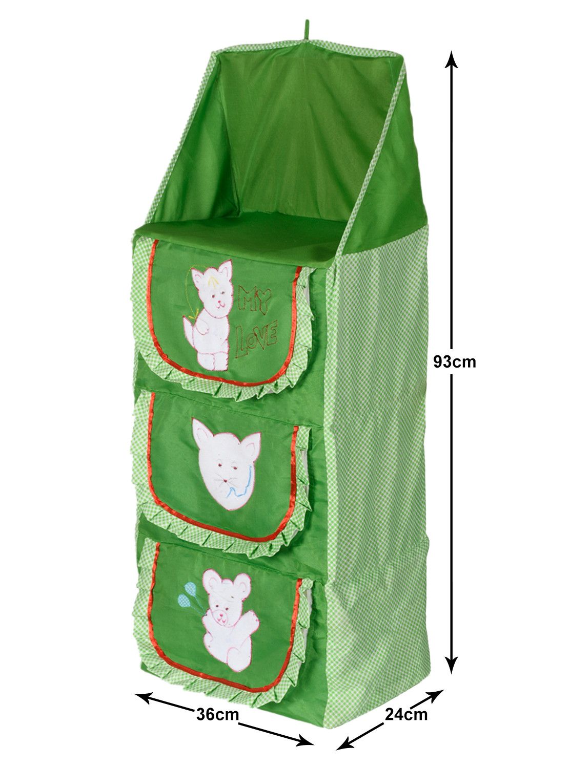 Kuber Industries Check Print 3-Shelf hanging Wardrobe For Kids (Green)