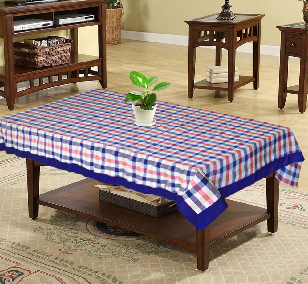 Kuber Industries Check Print Cotton Center Table Cover/Table Cloth For Home Decorative Luxurious 4 Seater, 60&quot;x40&quot; (Blue) 54KM4256