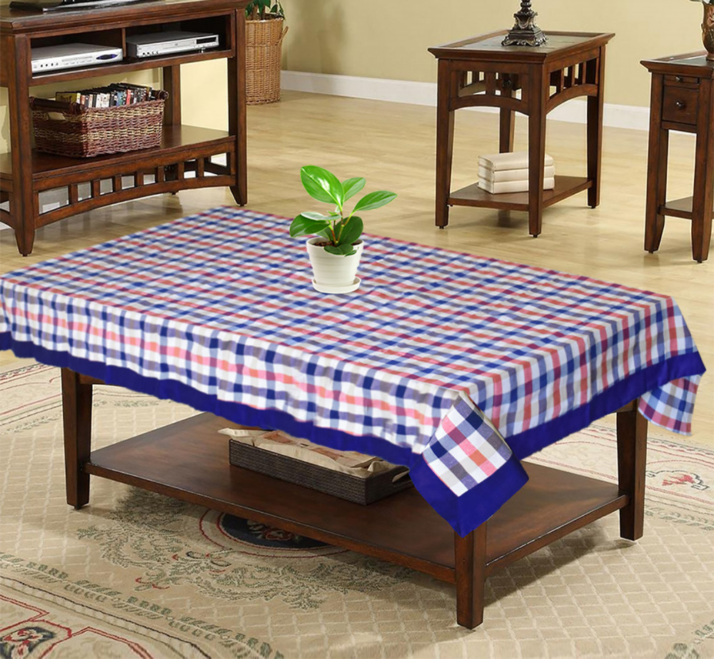 Kuber Industries Check Print Cotton Center Table Cover/Table Cloth For Home Decorative Luxurious 4 Seater, 60&quot;x40&quot; (Blue) 54KM4256