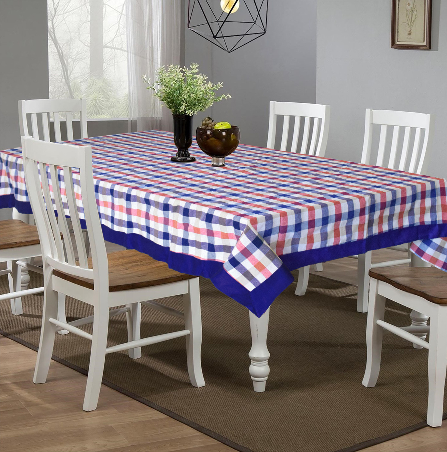 Kuber Industries Check Print Cotton Dining Table Cover/Table Cloth For Home Decorative Luxurious 6 Seater, 60