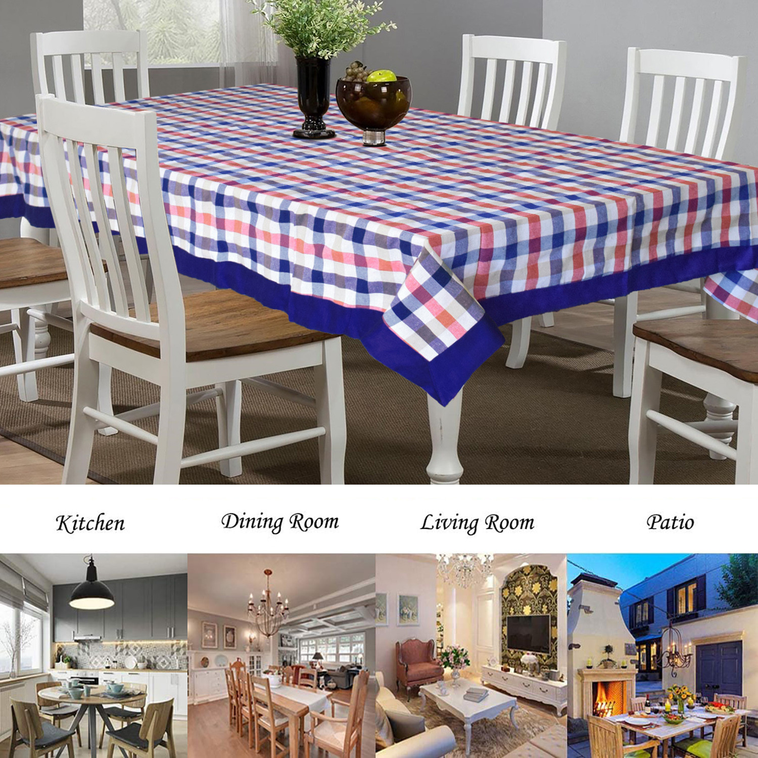 Kuber Industries Check Print Cotton Dining Table Cover/Table Cloth For Home Decorative Luxurious 6 Seater, 60