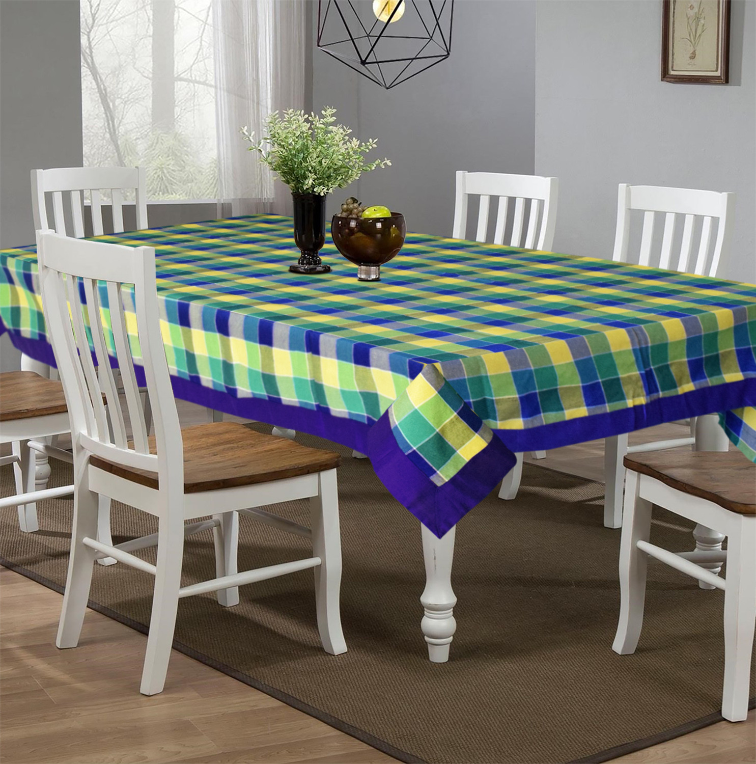 Kuber Industries Check Print Cotton Dining Table Cover/Table Cloth For Home Decorative Luxurious 6 Seater, 60