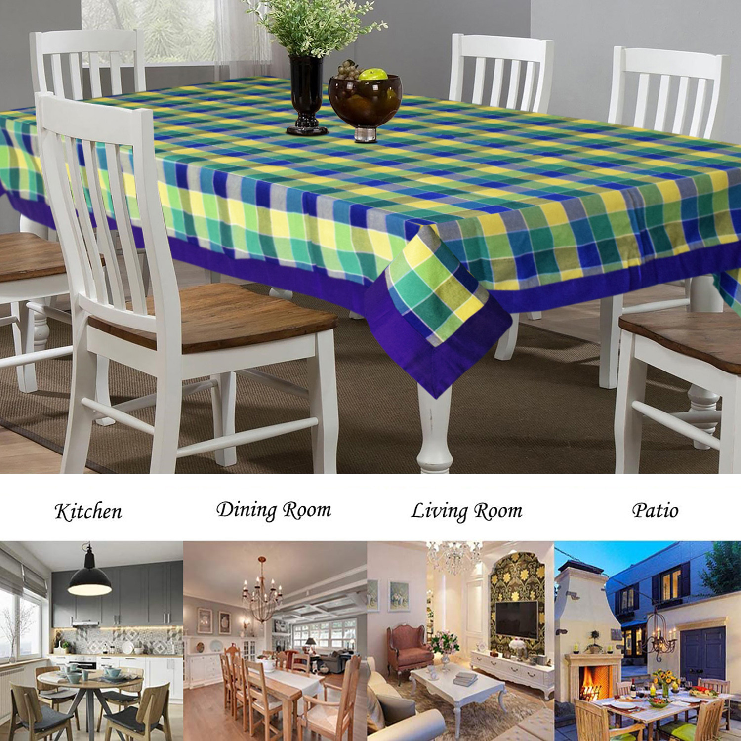 Kuber Industries Check Print Cotton Dining Table Cover/Table Cloth For Home Decorative Luxurious 6 Seater, 60