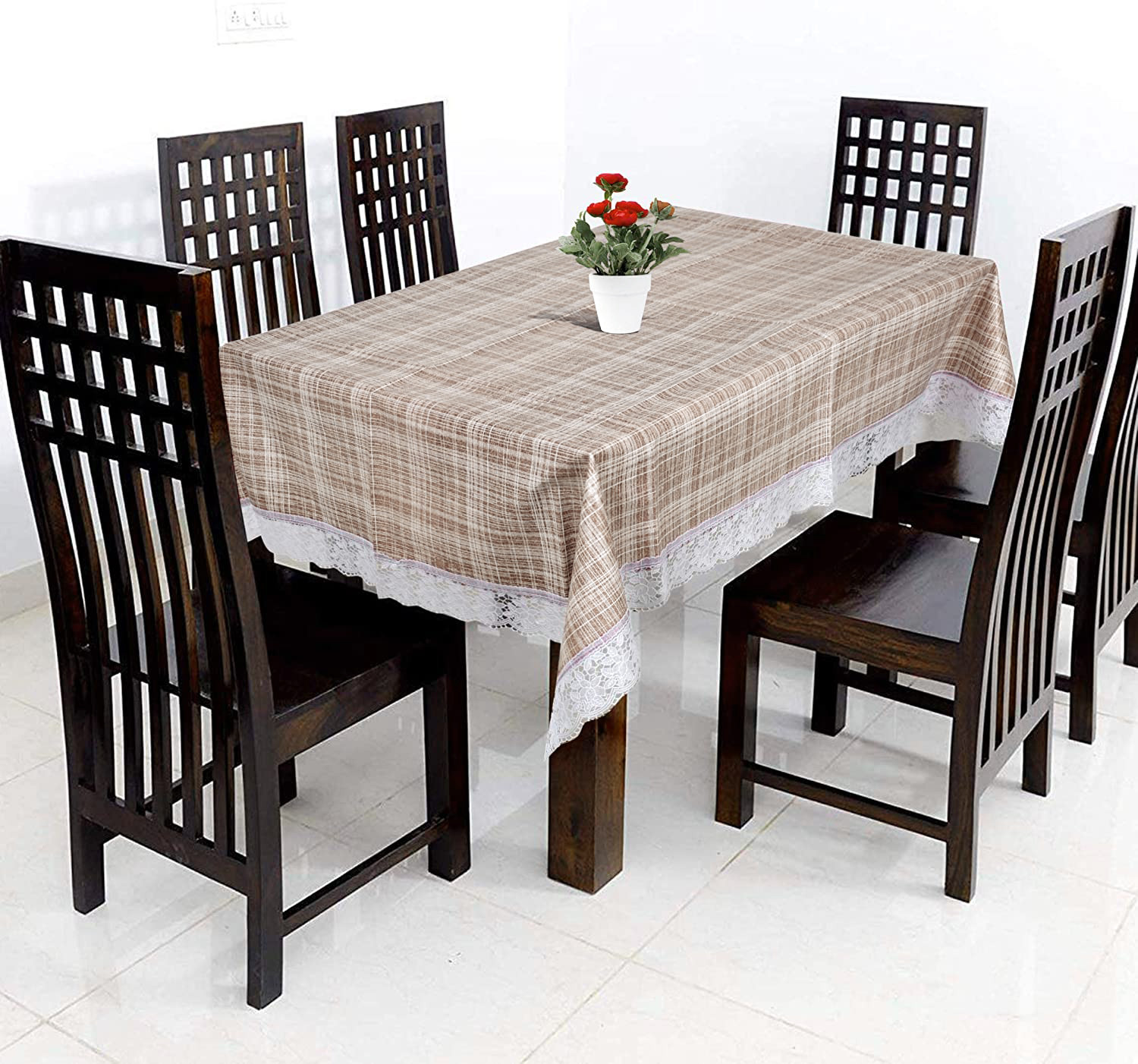 Kuber Industries Check Print PVC Dining Table Cover/Table Cloth For Home Decorative Luxurious 6 Seater, 60