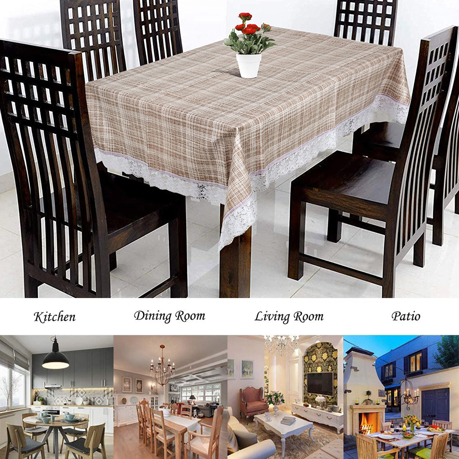 Kuber Industries Check Print PVC Dining Table Cover/Table Cloth For Home Decorative Luxurious 6 Seater, 60
