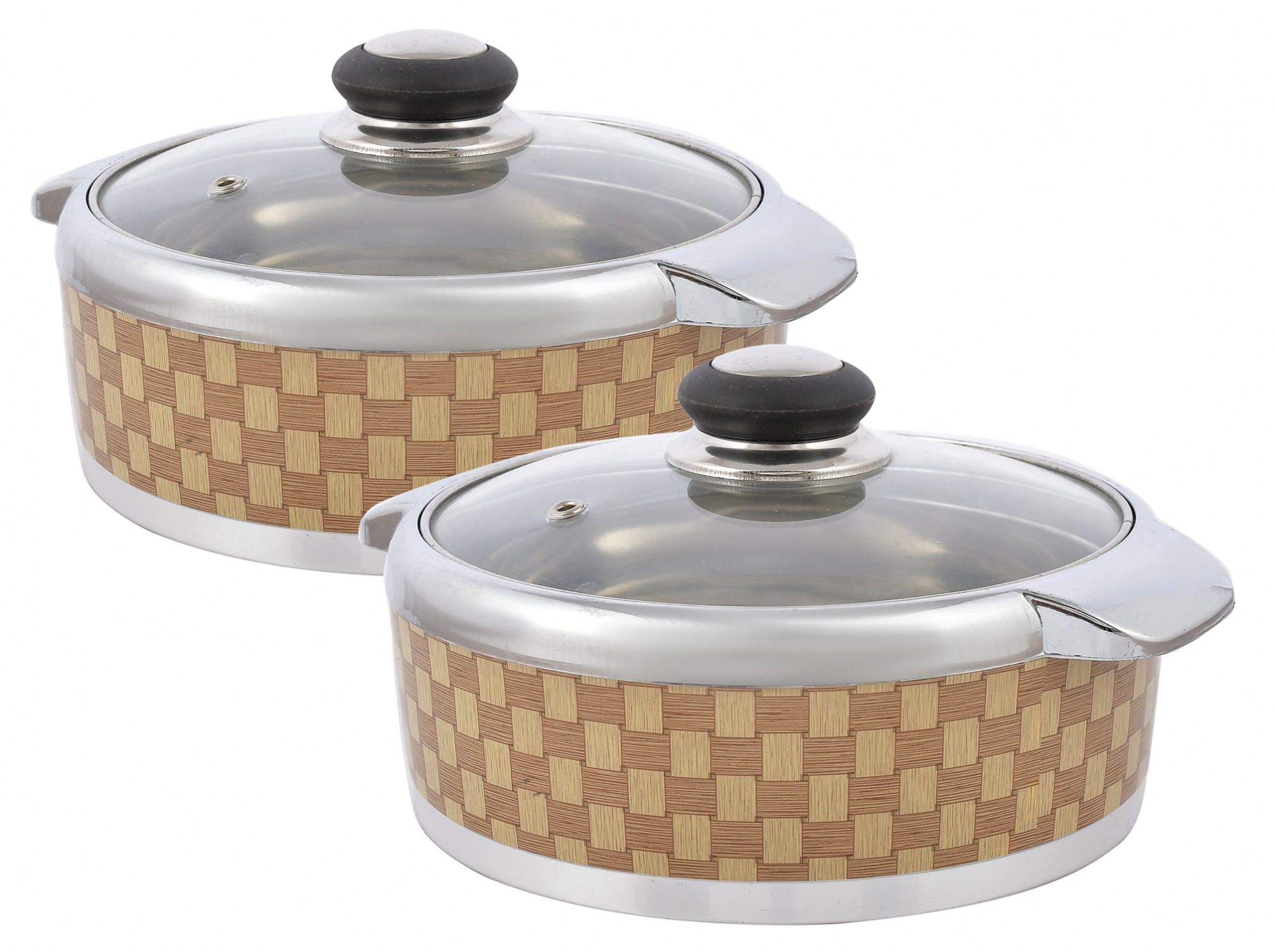 Kuber Industries Check Printed Inner Steel Casserole With Toughened Glass Lid, 1500ml (Brown)-HS42KUBMART25021