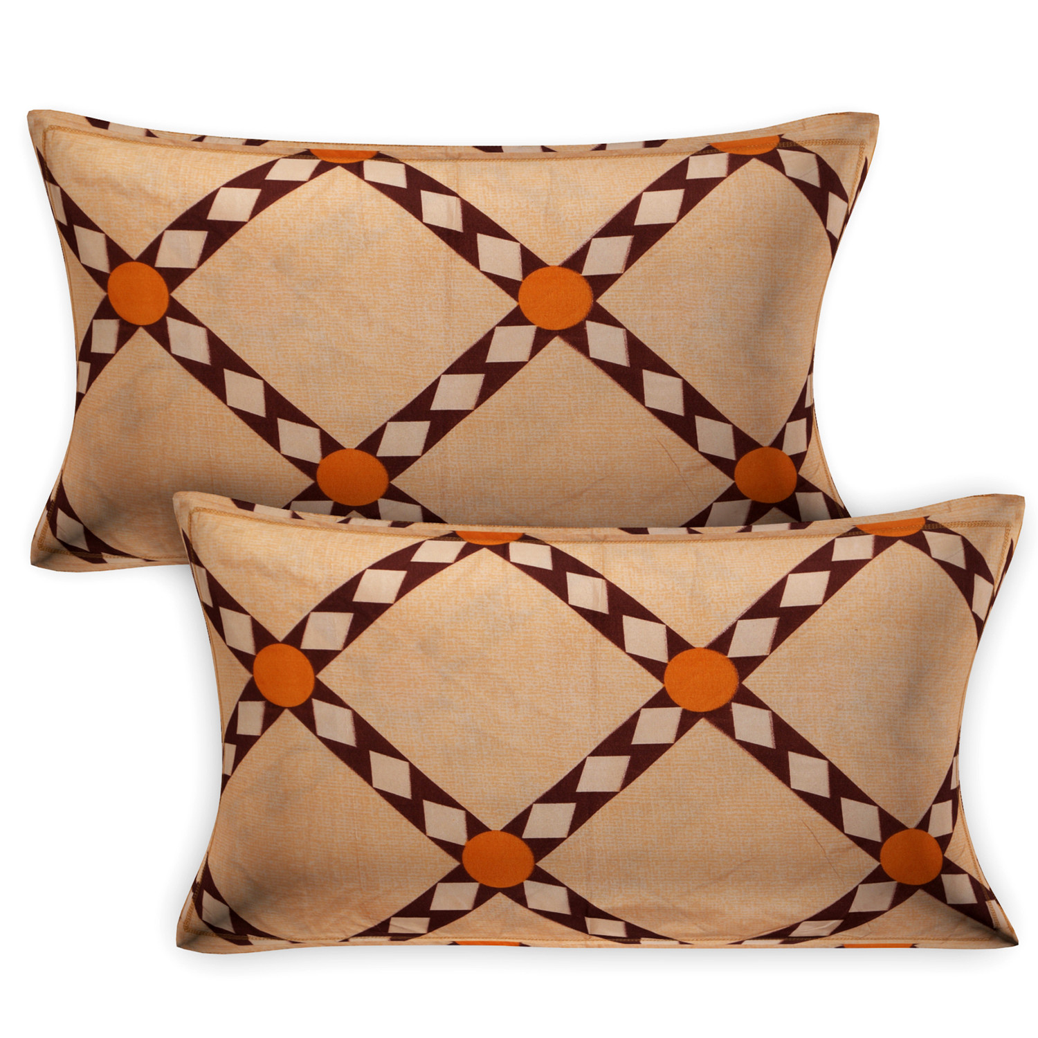 Kuber Industries Check Printed Luxurious Soft Breathable & Comfortable Glace Cotton Double Bedsheet With 2 Pillow Covers (Autumn Orange)-HS43KUBMART26803