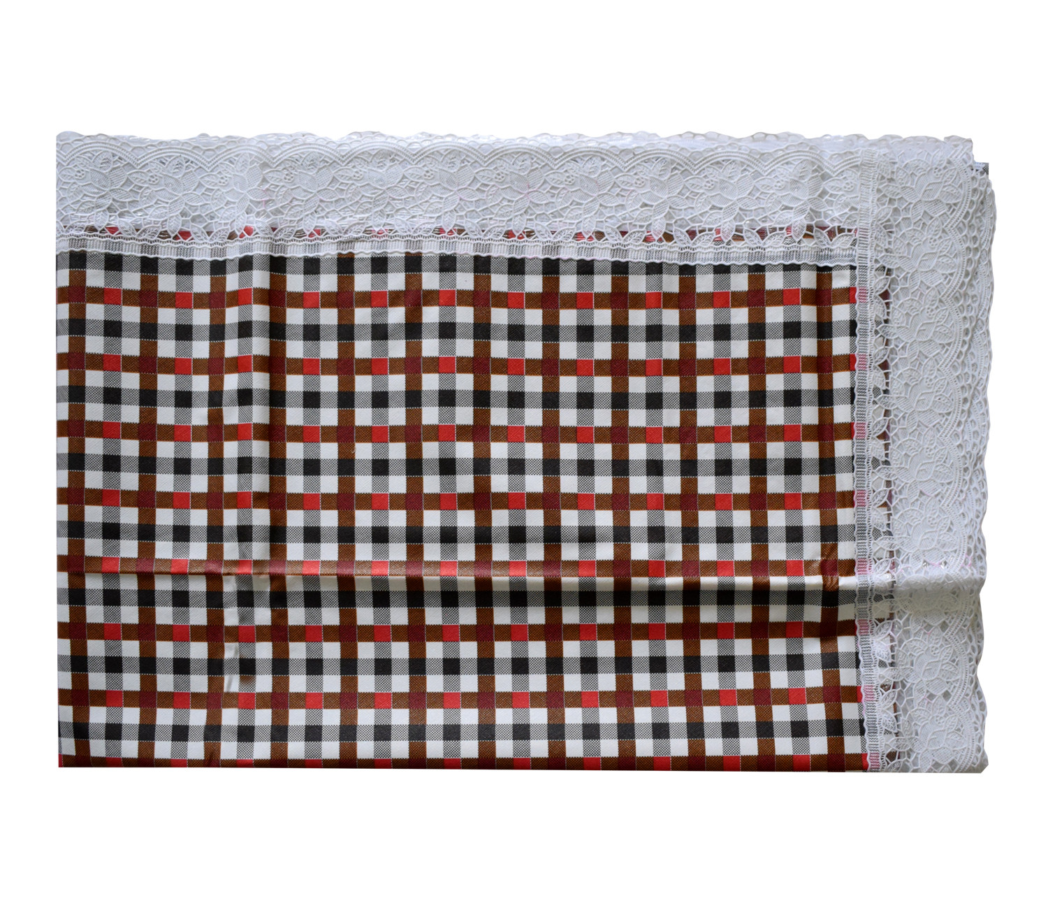 Kuber Industries Check Printed PVC 6 Seater Dinning Table Cover, Protector With White Lace Border, 60