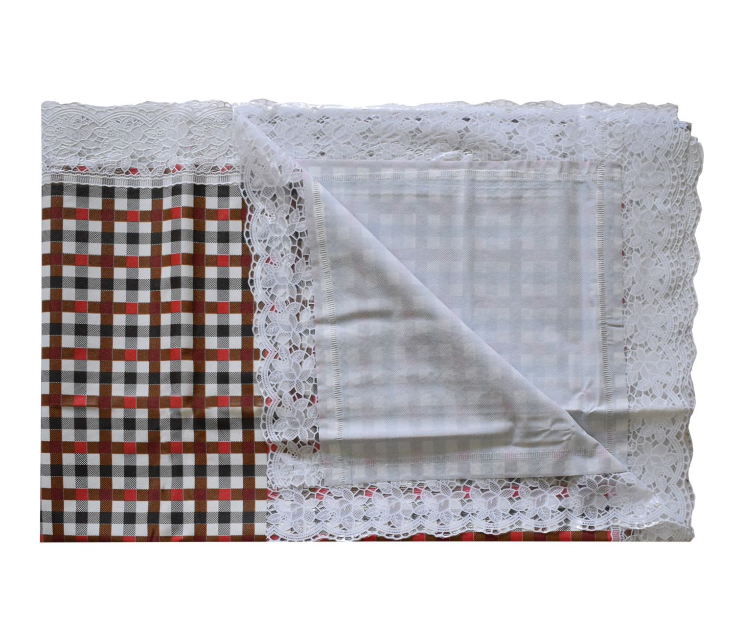 Kuber Industries Check Printed PVC 6 Seater Oval Shape Table Cover, Protector With White Lace Border, 60