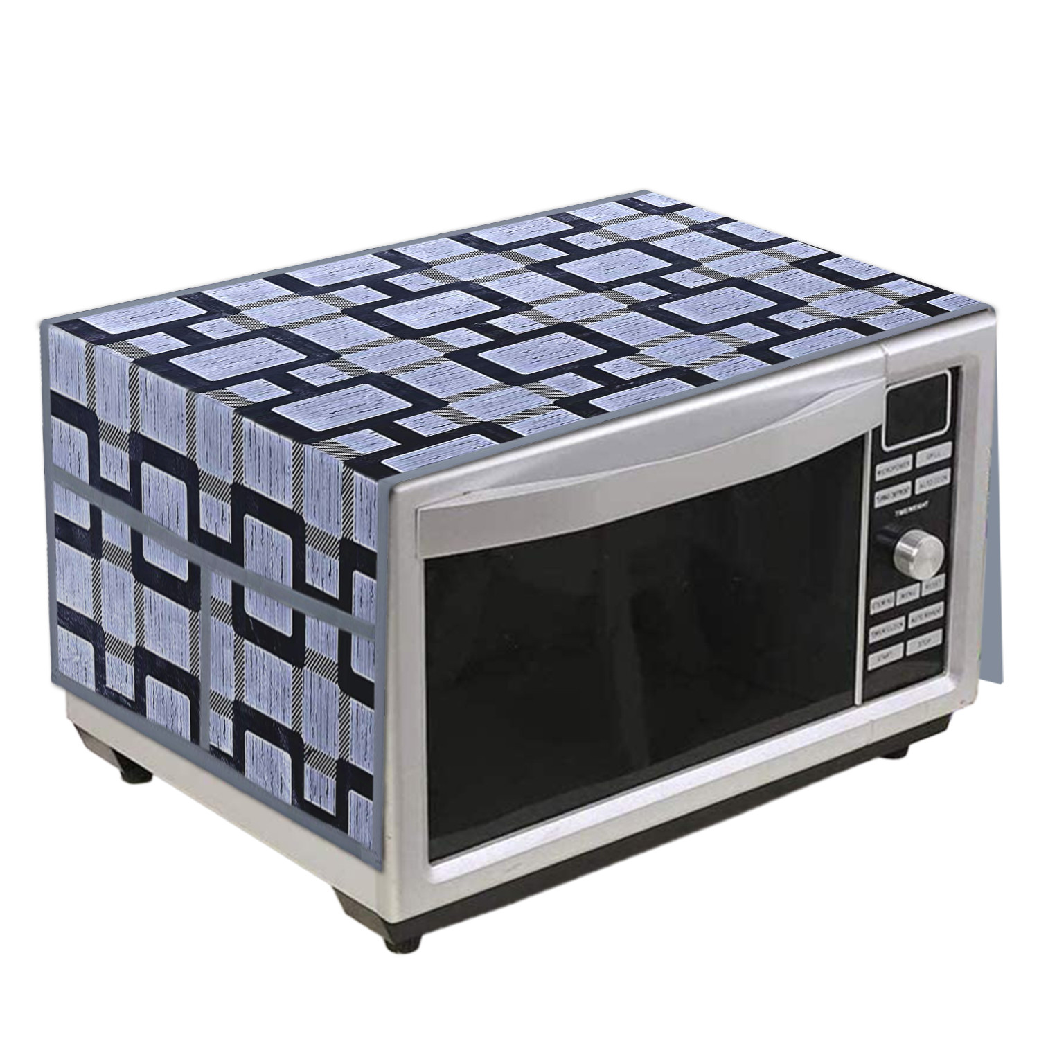Kuber Industries Check Printed PVC Decorative Microwave Oven Top Cover With 4 Utility Pockets (Grey)