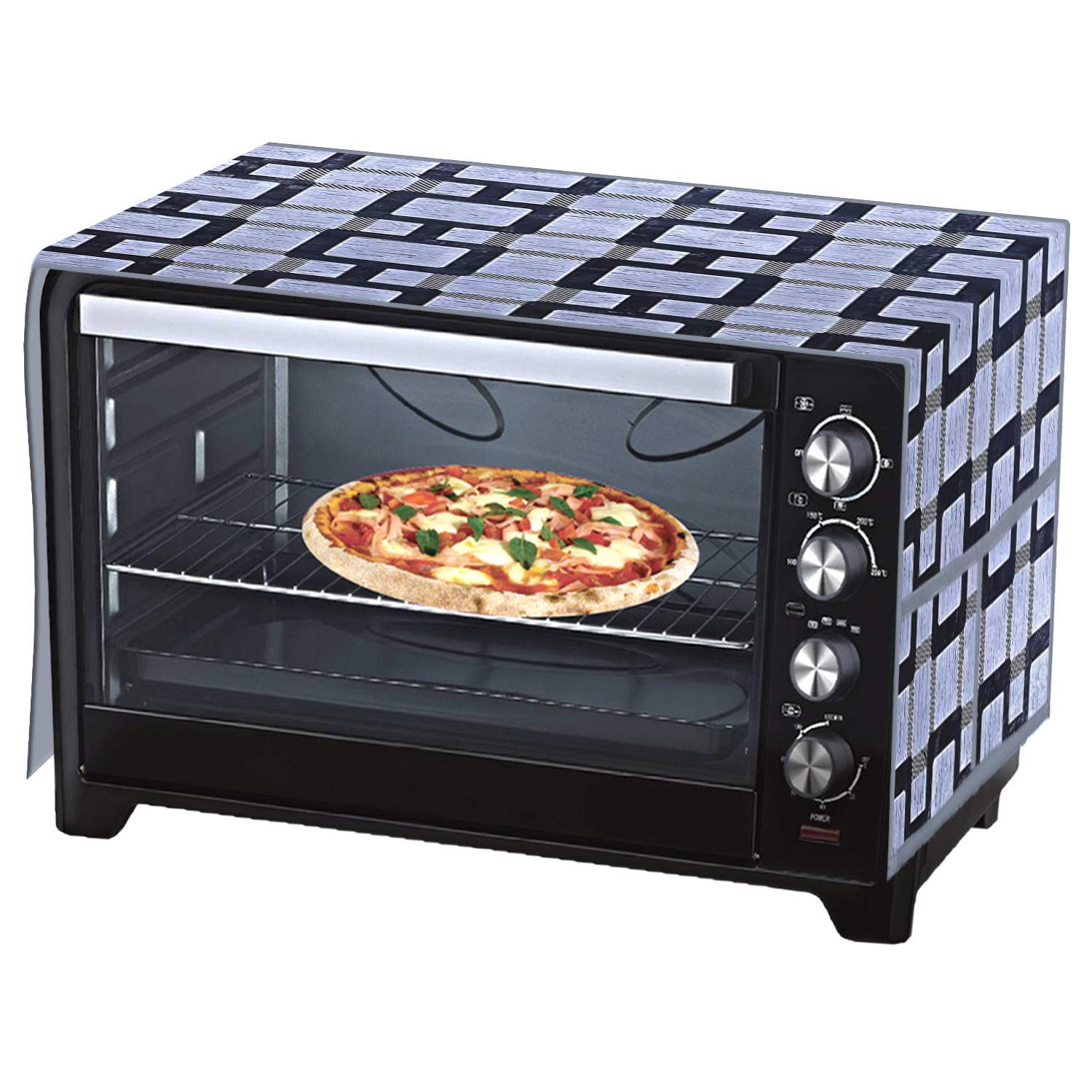 Kuber Industries Check Printed PVC Decorative Microwave Oven Top Cover With 4 Utility Pockets (Grey)