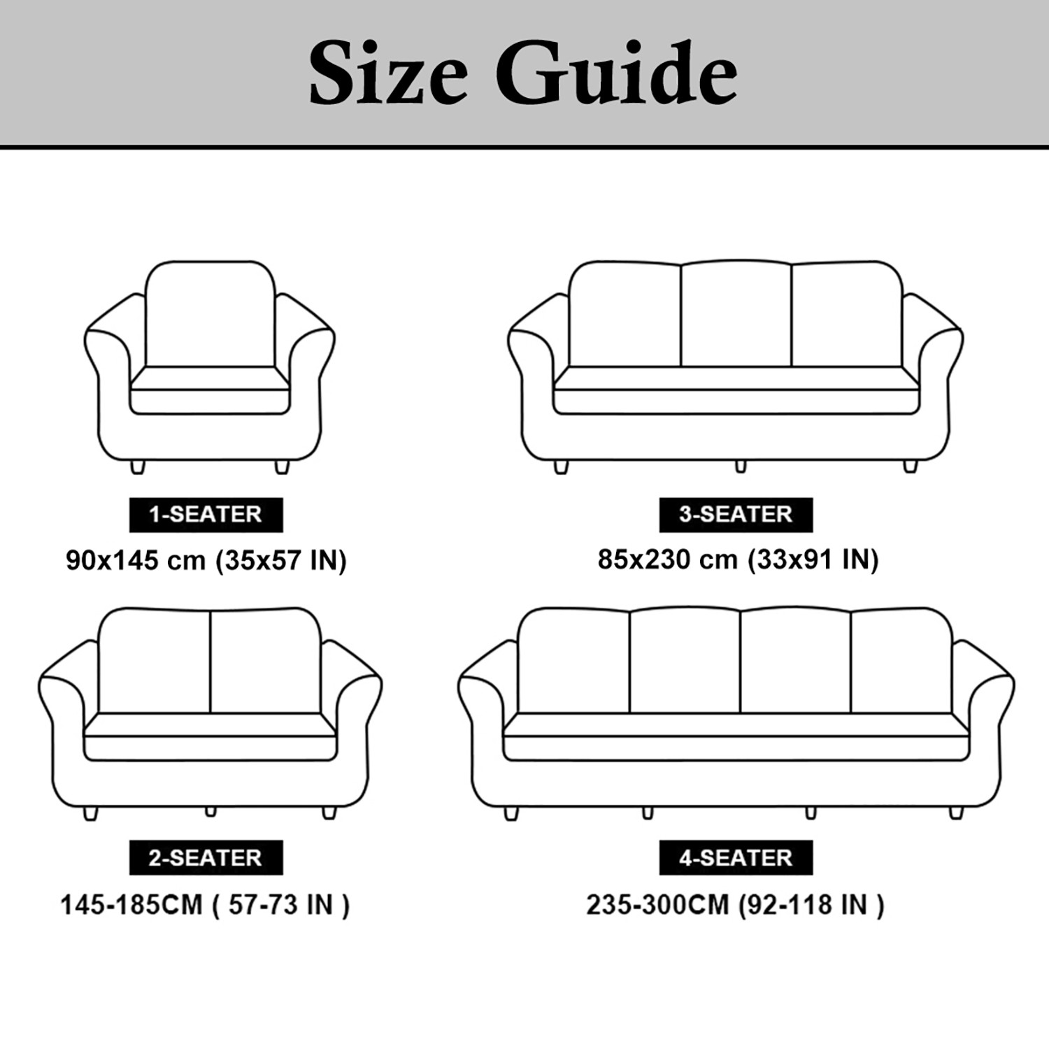 Kuber Industries Check Printed Stretchable, Non-Slip Polyster 1 & 3 Seater Sofa Cover/Slipcover/Protector Set With Foam Stick, Set of 2 (Grey)