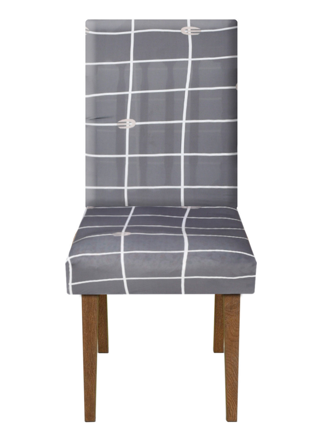 Kuber Industries Check Printed Stretchable, Non-Slip Polyster 1 Seater Sofa & Chair Cover Set, Set of 2 (Grey)