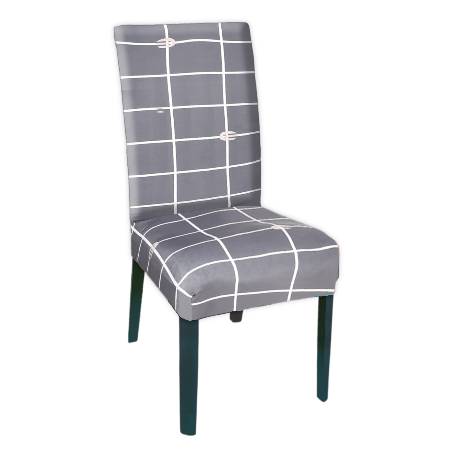 Kuber Industries Check Printed Stretchable, Non-Slip Polyster 1 Seater Sofa & Chair Cover Set, Set of 2 (Grey)