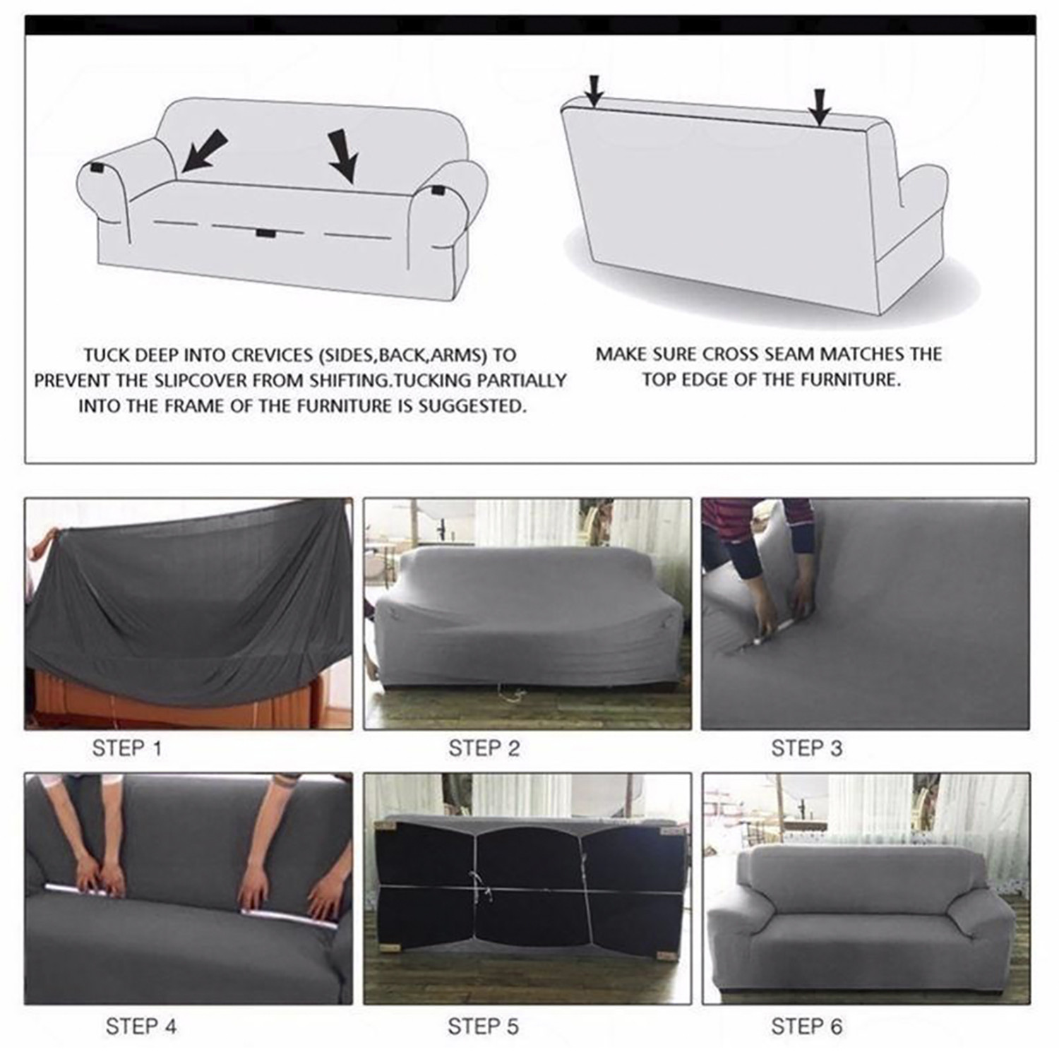 Kuber Industries Check Printed Stretchable, Non-Slip Polyster 3 Seater Sofa Cover/Slipcover/Protector With Foam Stick (Grey)